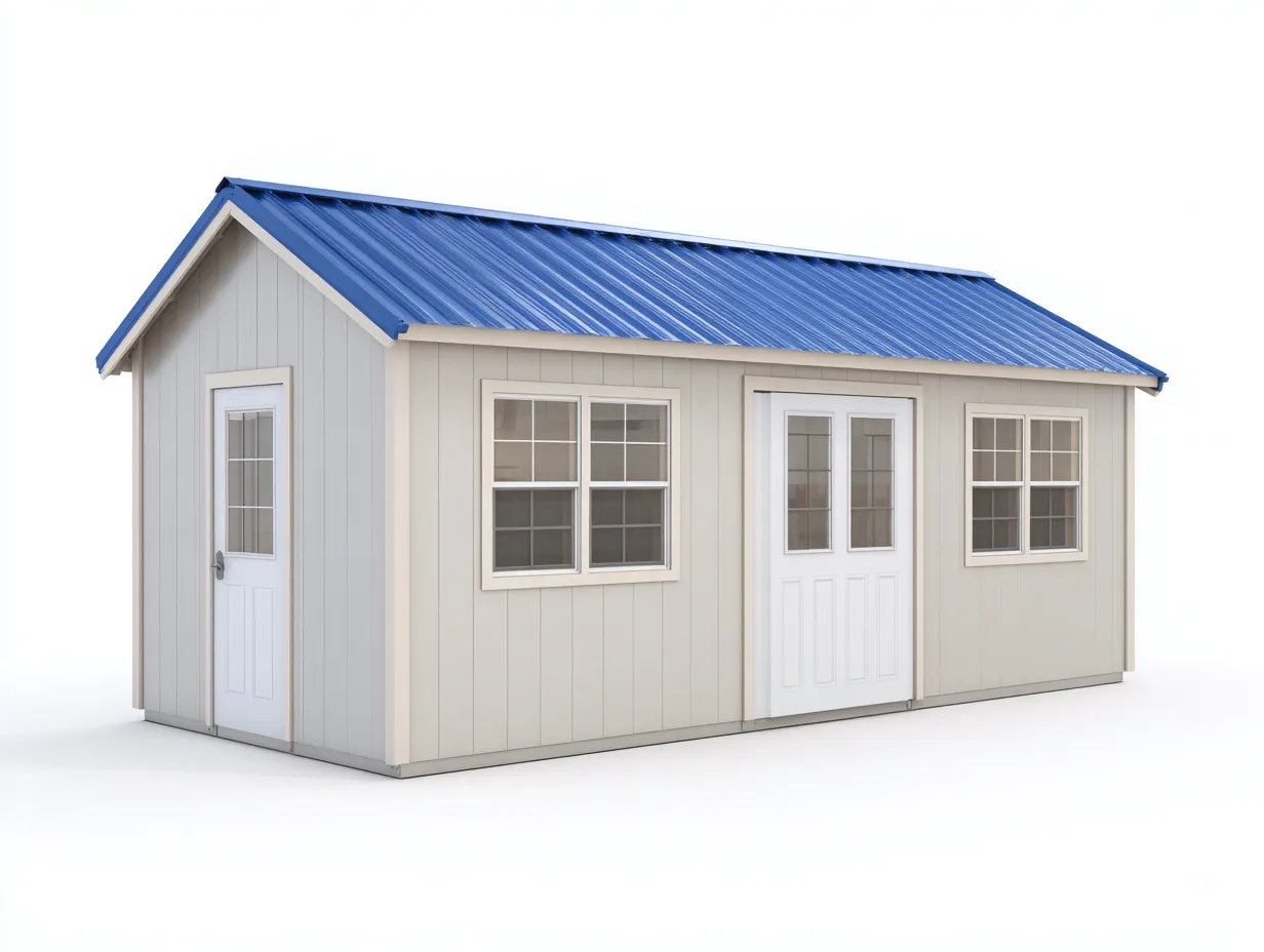 Gartenhäuser-Holz-Metall-382 x 242 x 252 cm-Grau-Weiß-Blau-Moderner Stil