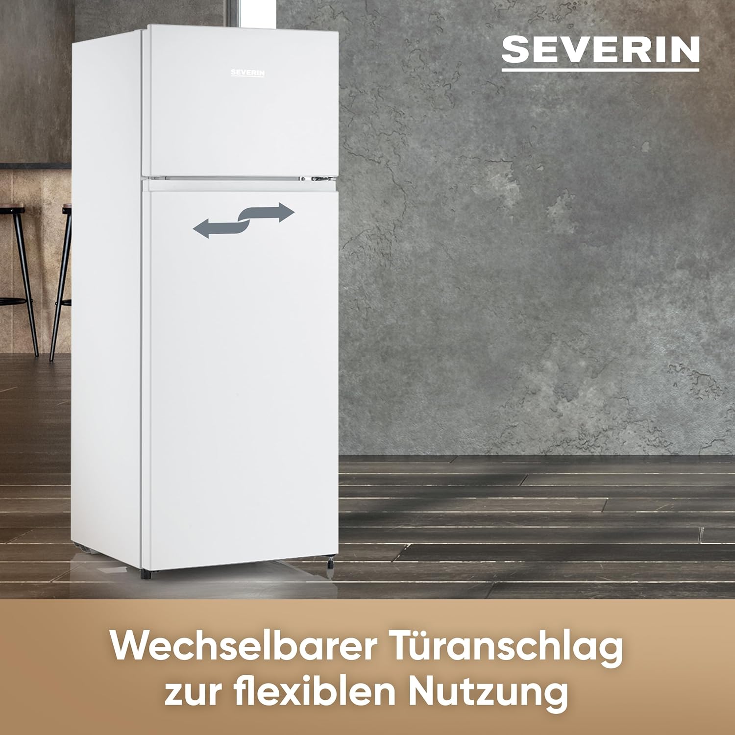 SEVERIN Doppeltür-Kühl-/Gefrierschrank, 2 x höhenverstellbare Abstellflächen, große Veggiebox, extrem leise - 40 dB, 206 L Nutzinhalt, weiß, DT 8760