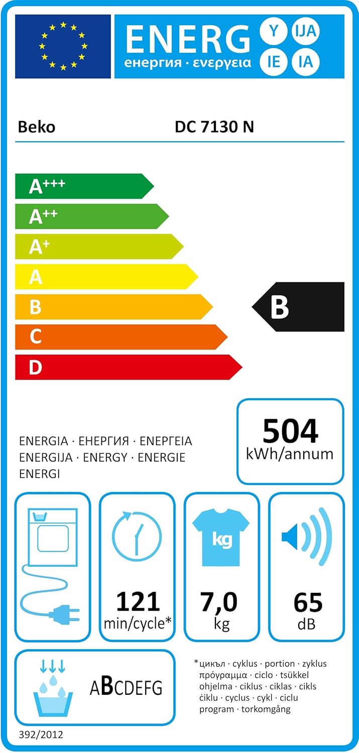 Beko DC 7130 N b100 Kondenstrockner, 7 kg, Elektronische Feuchtemessung, Automatischer Knitterschutz, AquaWave-Schontrommel, 15 Programme, Express Programm