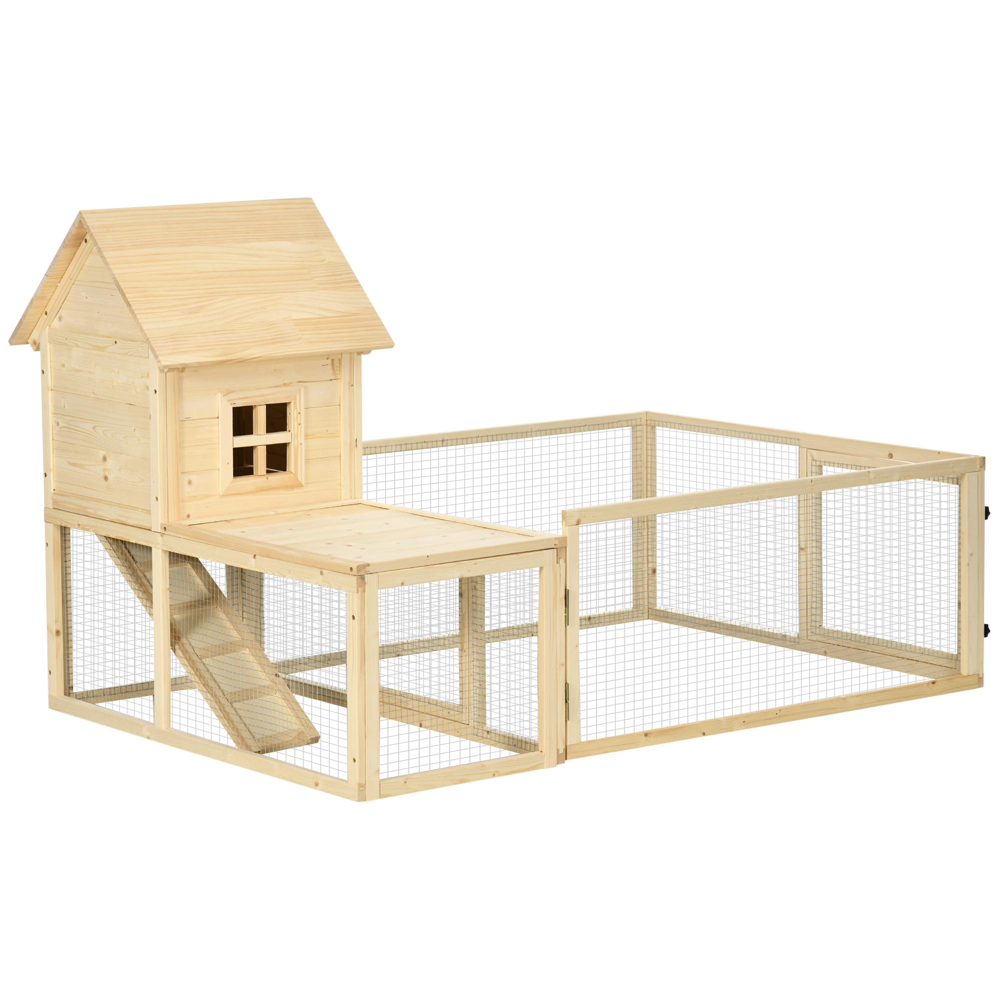 Konijnenhok met 1 Trap, 1 Nestkast, 1 Bodemlade, 151,5 x 106 x 97 cm