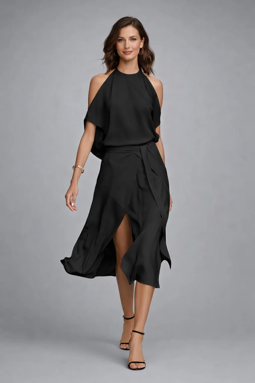 Schulterfreies Damen Sommerkleid Midi Halterneck aus Baumwollmischung Knitterfrei und Pflegeleicht f��r festliche Anl?sse