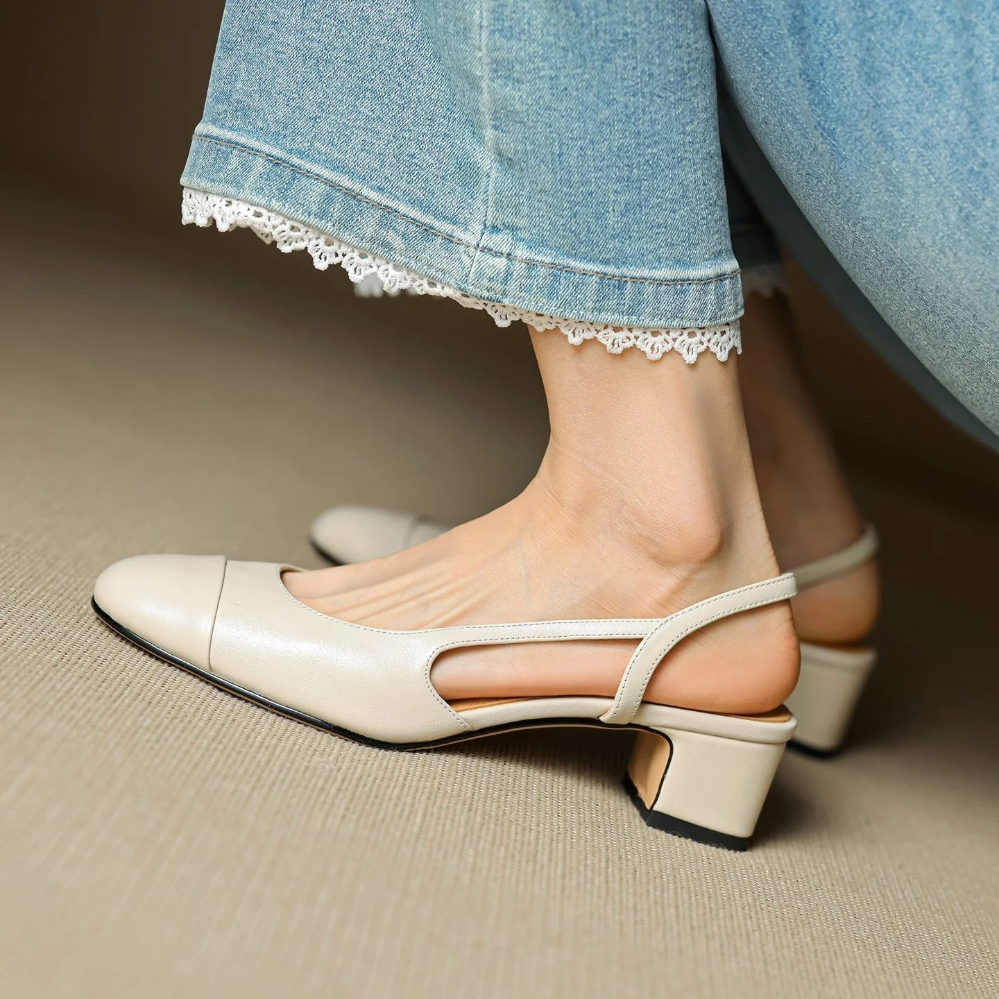 Slingback-Pumps aus echtem Leder f��r Damen