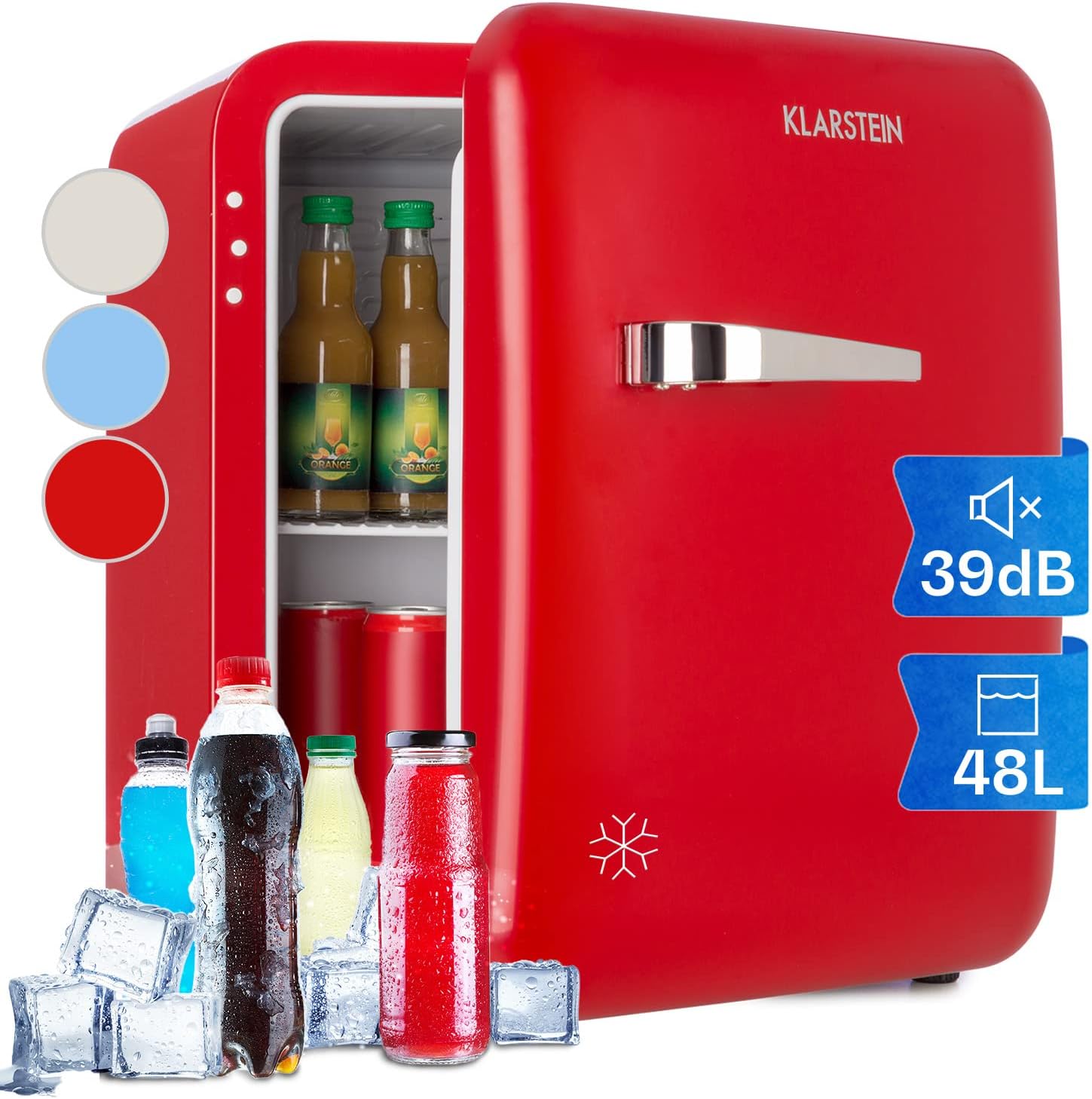 Klarstein Mini Kühlschrank für Zimmer, 48L Mini-Kühlschrank für Getränke, Snacks & Kosmetik, Kleine Minibar, Kühlschrank Klein & Leise, Kleiner Skincare Kühlschrank für Zimmer & Büro 0-10°C