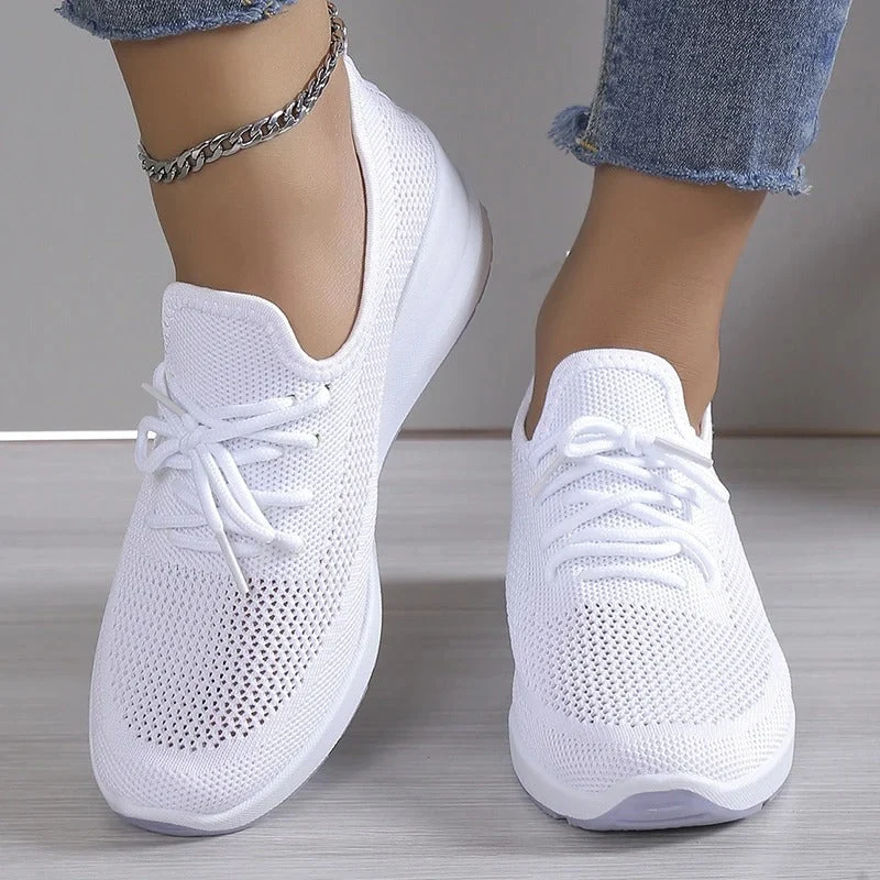 Damen Sneaker mit Keilabsatz und Plateau �C Atmungsaktives Mesh