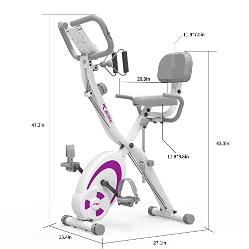 leikefitness Bicicletta stazionaria pieghevole, cyclette reclinata con fasce di resistenza per braccio, sensore di impulsi, monitor LCD e bicicletta da interno facile da montare, 2280 (viola) : Sport e tempo libero
