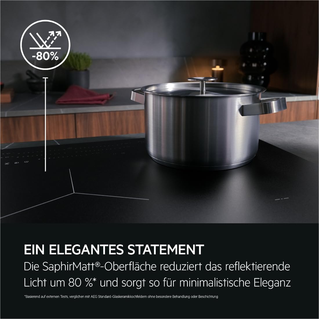 AEG Induktionskochfeld autark 80cm mit Dunstabzug / Made in Germany / 4 Flex-Kochzonen mit Bridge (Kombination 2er Zonen) / Auto-Funktion des Dunstabzugs / Aktivkohlefilter / COLI84COXB