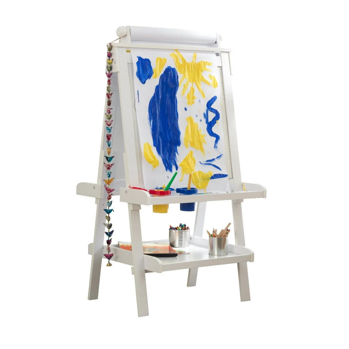 KidKraft Deluxe houten ezel �C Dubbelzijdige whiteboard en krijtbord met papierrol en verfbekers, wit
