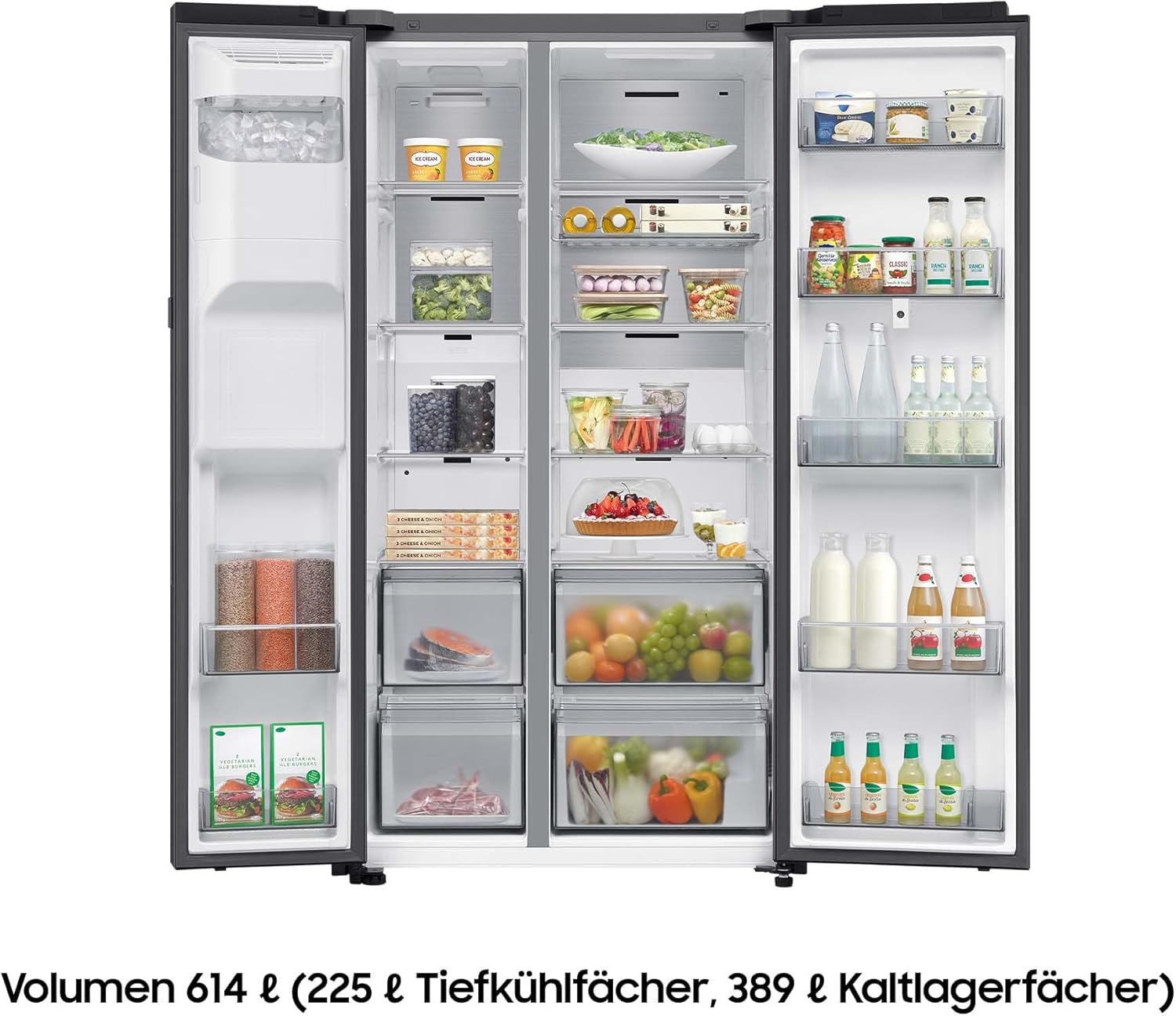 RS90F66BEFEF Side-by-Side Kühl-Gefrierkombination, AI Kühlschrank mit Gefrierfach, 178 cm, 614 l, Eis-/Wasserspender mit Wasseranschluss, Family Hub, AI Energy & Voice Control, Black Steel