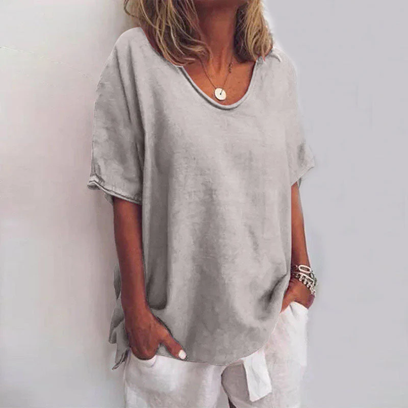 Damen T-Shirt locker geschnitten mit Rundhalsausschnitt | Kurzarm Bluse in weiter Passform | Bequemes Freizeit Oberteil