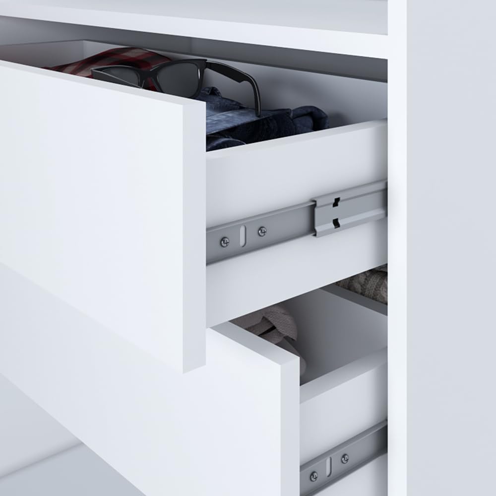 A&J MöbelLand Mero Schwebetürenschrank 200 cm, Kleiderschrank 3-türig mit 4 Schubladen (Sonoma/Sonoma/Sonoma/Sonoma)