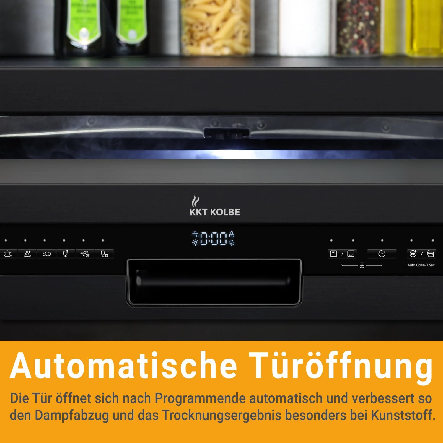 KKT KOLBE 60 cm Geschirrspüler Spülmaschine Schwarz Silber Freistehend, Unterbaufähig, Besteckschublade, LED-Beleuchtung, Automatische Türöffnung, höhenverstellbar, 7 Programme, 14 Maßgedecke, DW60FSS