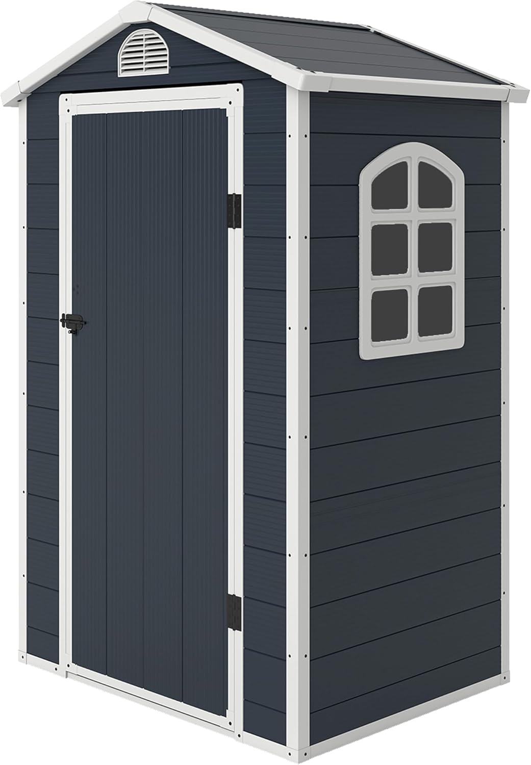 Outsunny Gerätehaus 1,1m², Geräteschuppen mit Satteldach, 134 x 104 x 204 cm, Kunststoff Geräteschuppen mit Abschließbar Tür Belüftungsöffnung Fenster Fundament, Gartenhaus für Garten Dunkelgrau