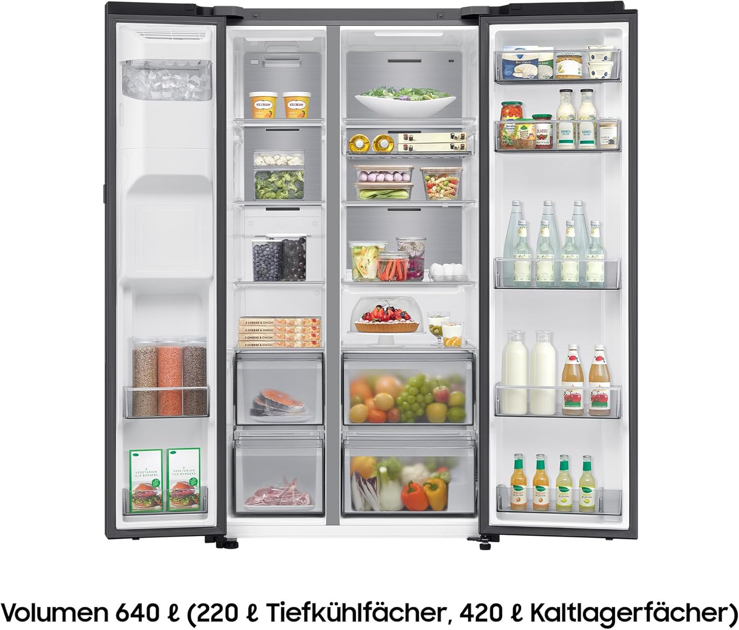 Samsung RS80F64KEFEF Side-by-Side Kühl-Gefrierkombination, AI Kühlschrank mit Gefrierfach, 178,4 cm, 640 l, Eis-/Wasserspender mit Festwasseranschluss, AI Voice Control & Energy Mode, Black Steel