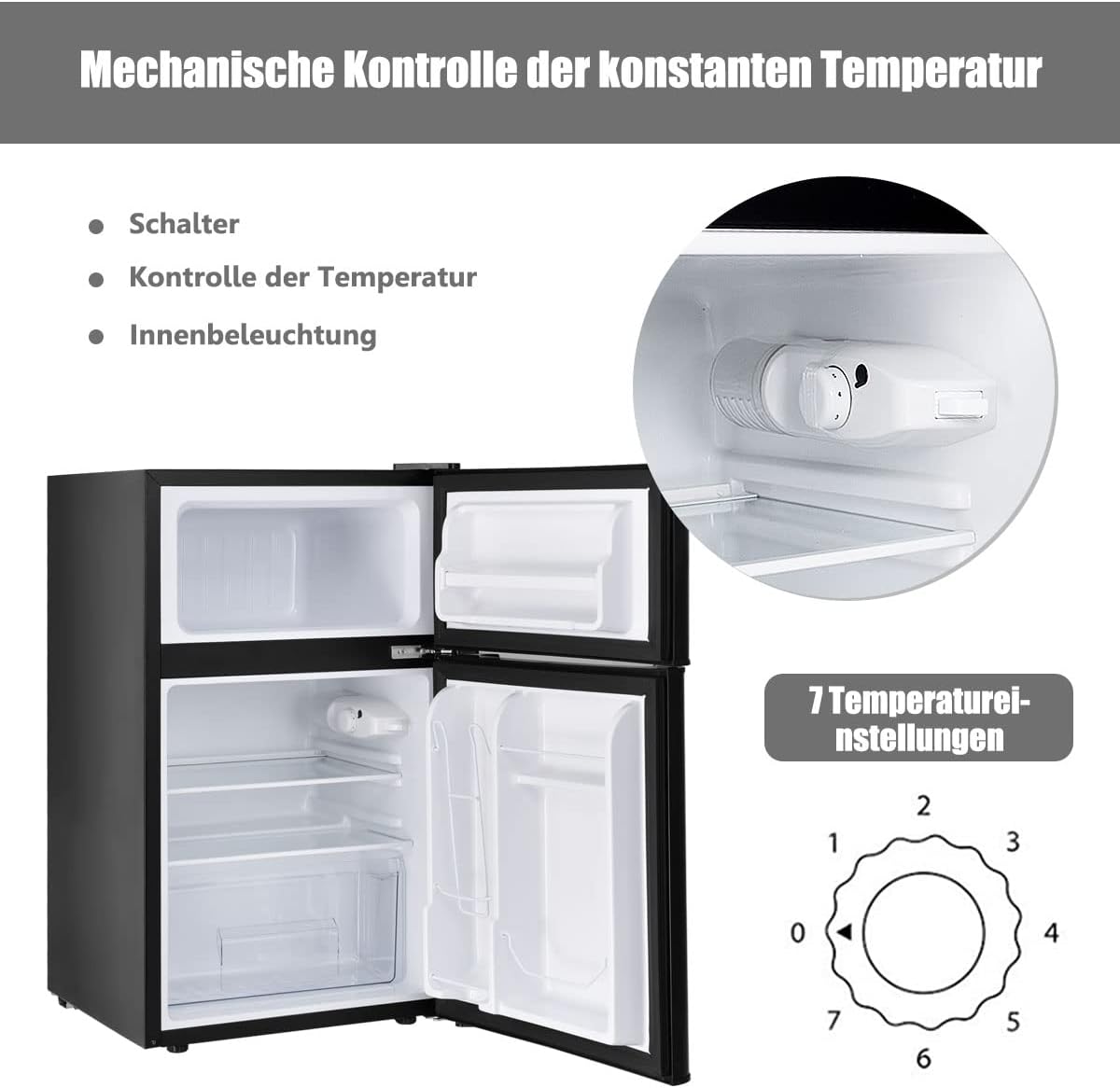 RELAX4LIFE Minikühlschrank 90L, Kühlschrank mit 27L Gefrierfach, Gefrierschrank mit Temperaturregelung, Kühl-Gefrier-Kombination mit Türablage & Höhenverstellbaren Füßen (Black)