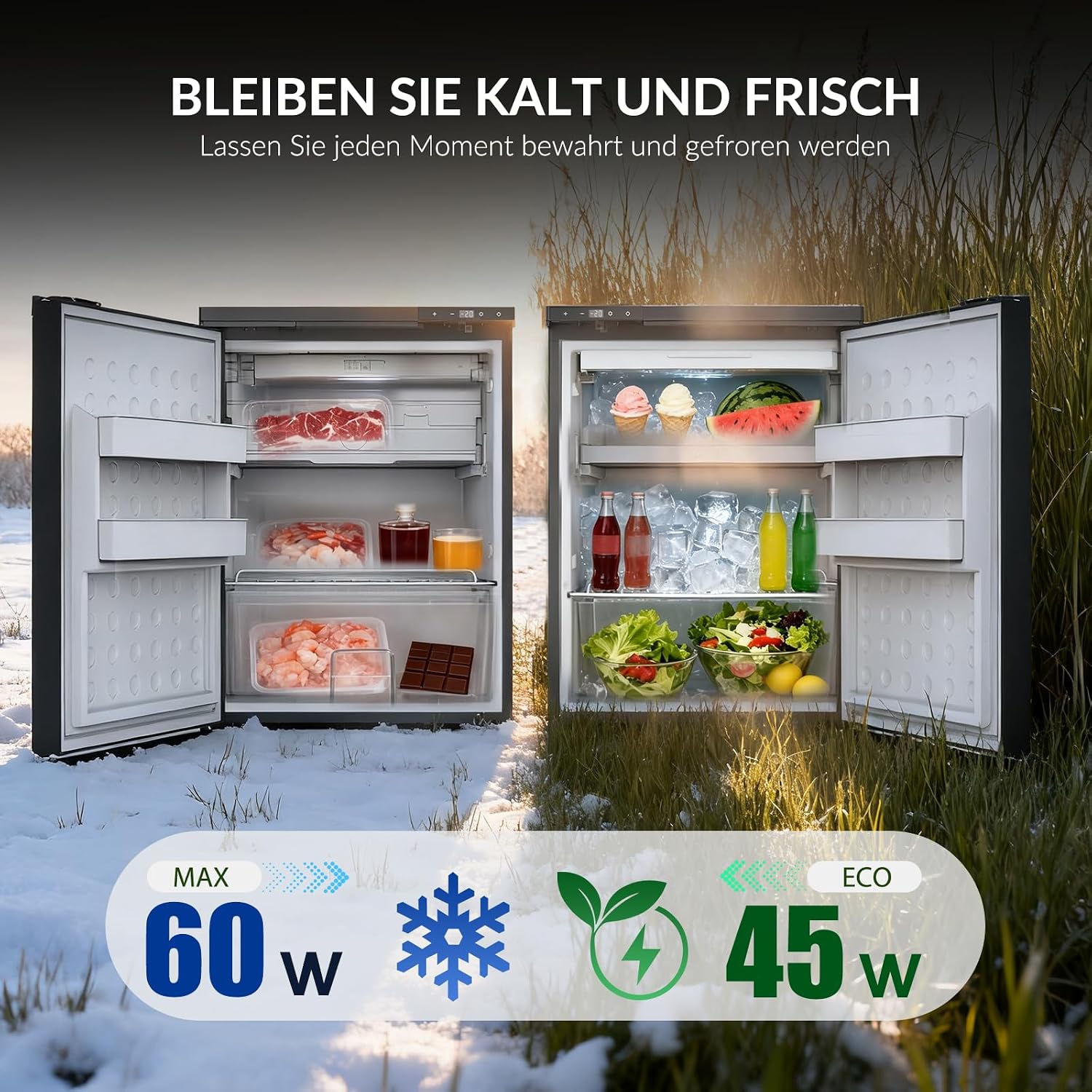 CR65S 59L, Frigo 12V Camping Car Porte Réversible,Réfrigérateur Silencieux pour Camping Voiture Chambre Caravane, Noir, -20℃ BIS 20℃