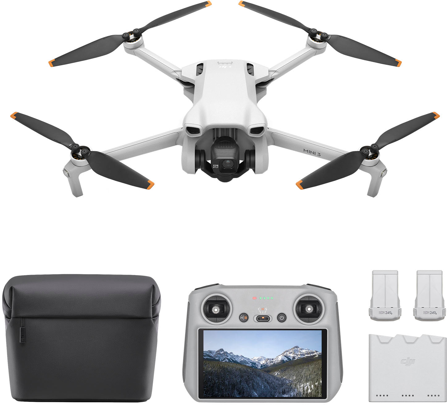 Mini 3 Fly More Combo Drone and Remote Control with Built-in Screen - Gray