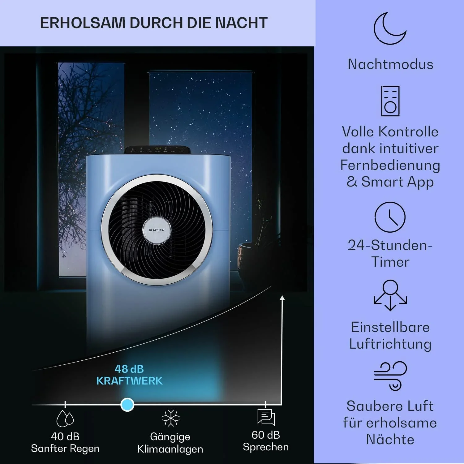 Klarstein Mobile Klimaanlage mit Abluftschlauch, 5-in-1 Klimager?t, Ventilator, Luftentfeuchter, Luftreiniger & Nachtmodus, App-Steuerung, Kleine & Portable, f��r Wohnung & B��ro, 12000 BTU