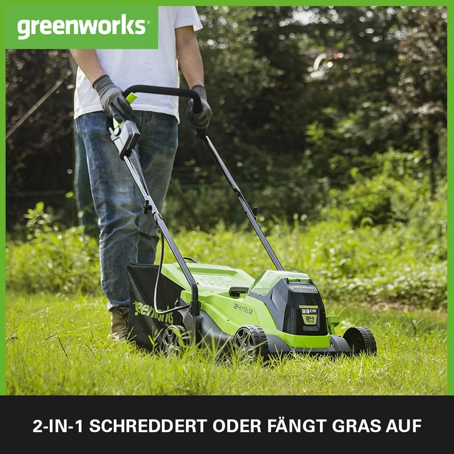 Greenworks 48V (2x24V) Selbstfahrender Akku Rasenmher f��r groe Flchen bis zu 480m, 46cm Schnittbreite, 55L Sack PLUS zwei 4Ah-Akkus und Doppelladegert GD24X2LM46SPK4X