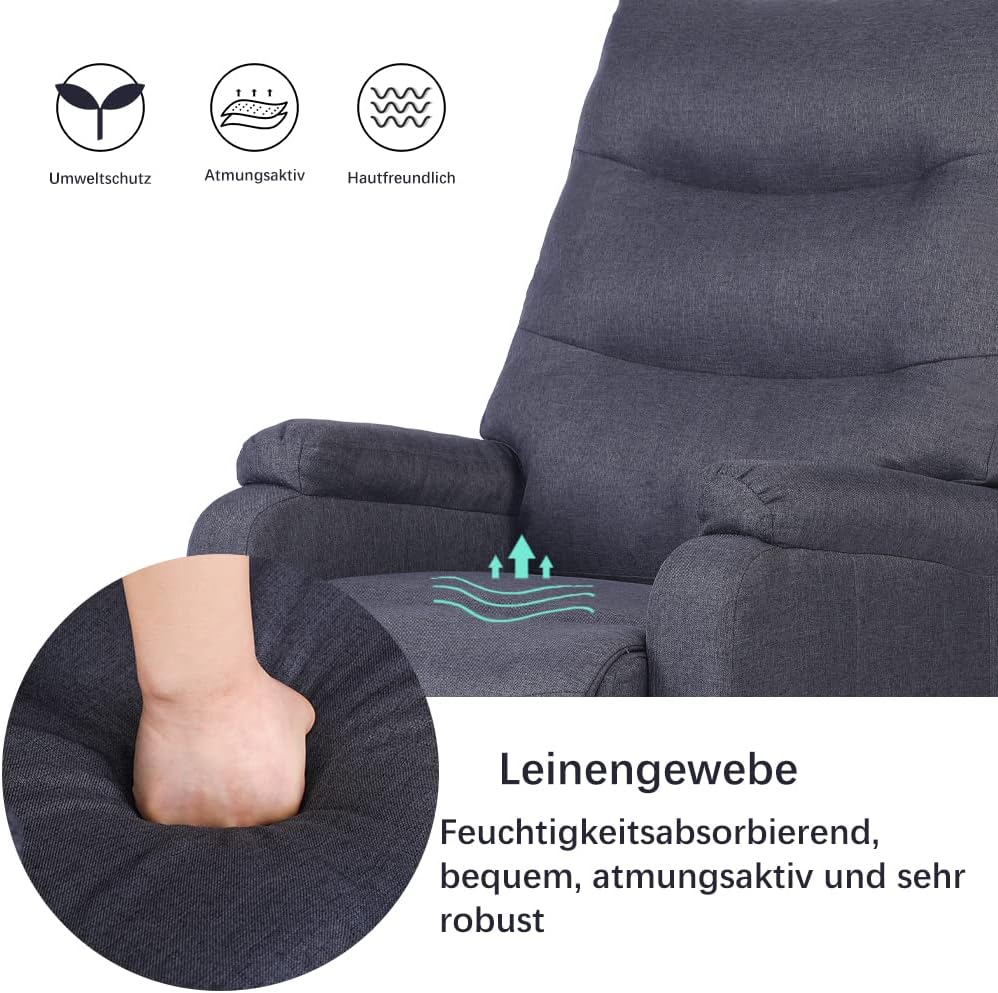 Mingone Relaxsessel, Fernsehsessel mit Liegefunktion, TV-Sessel mit Taschenfederkern, Gepolstert Liegesessel Ruhesessel Leinen Dunkelgrau für Wohnzimmer Schlafzimmer bis 150kg
