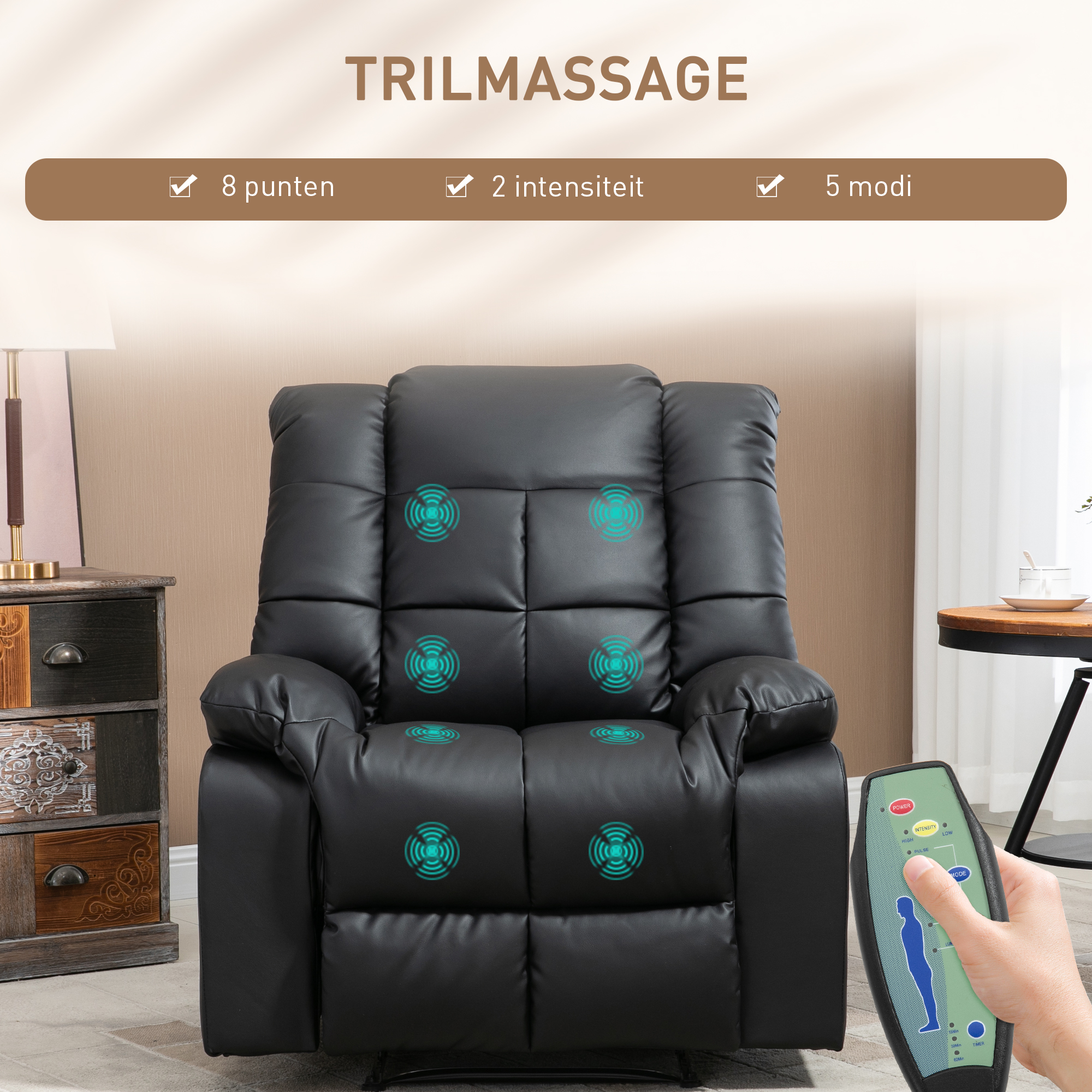 massagestoel Elektrische tv-stoel met ligfunctie 8 massagepunten