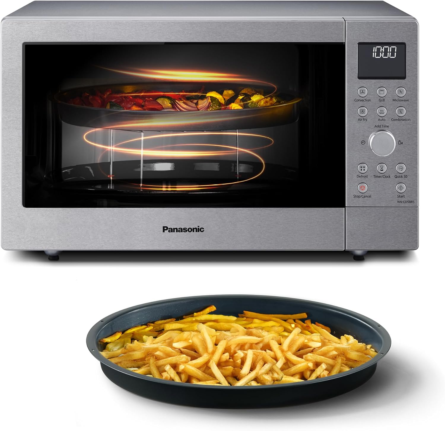 Panasonic NN-CD58RSEPG 27L 4-in-1 Kombi-Mikrowelle mit Airfryer Modus und Garkorb, 1000W Inverter, 1300W Grill, Umluft, 19 Automatikprogramme, Edelstahl