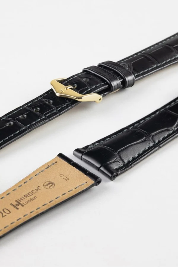 Hirsch LONDON NQR Matt Alligator Leather Watch Strap in BLACK