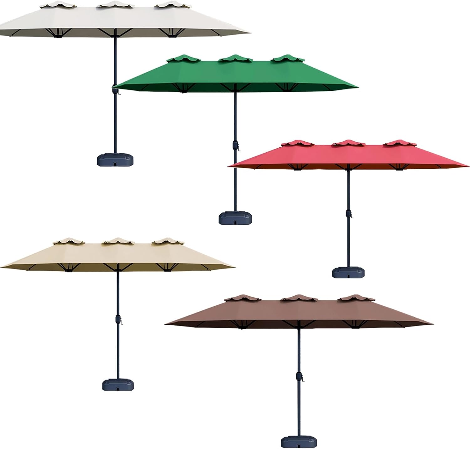 15 Fuß Großer Terrassenschirm (mit Sockel), Großer Doppelseitiger Rechteckiger Sonnenschirm for Den Außenbereich, Ideal for Terrassen, Balkone Und Hinterhöfe(Red,Large Base)