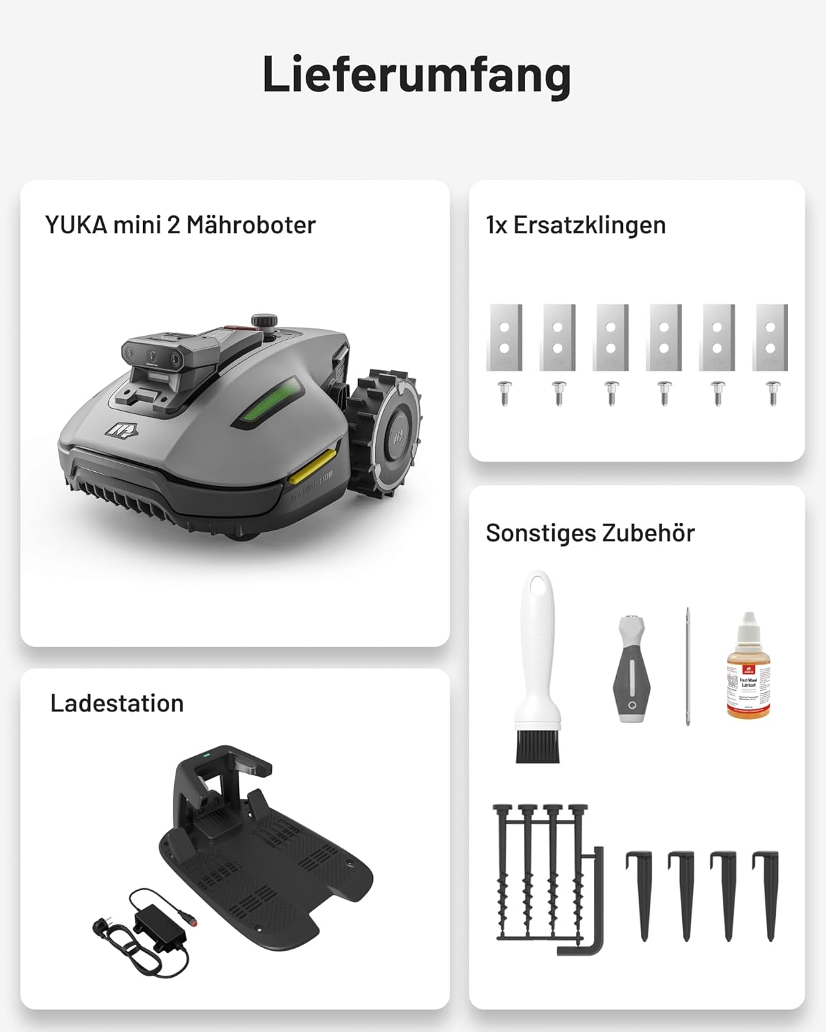 MAMMOTION YUKA mini 2 500 Mähroboter ohne Begrenzungskabel, Empf. 500 m2, Kein RTK, Kein Signalabbruch, KI TrueVision-Navigation, Auto-Mehrzonen-Kartierung, DropMow, RWD für 45% Steigung, 4.5Ah-Akku