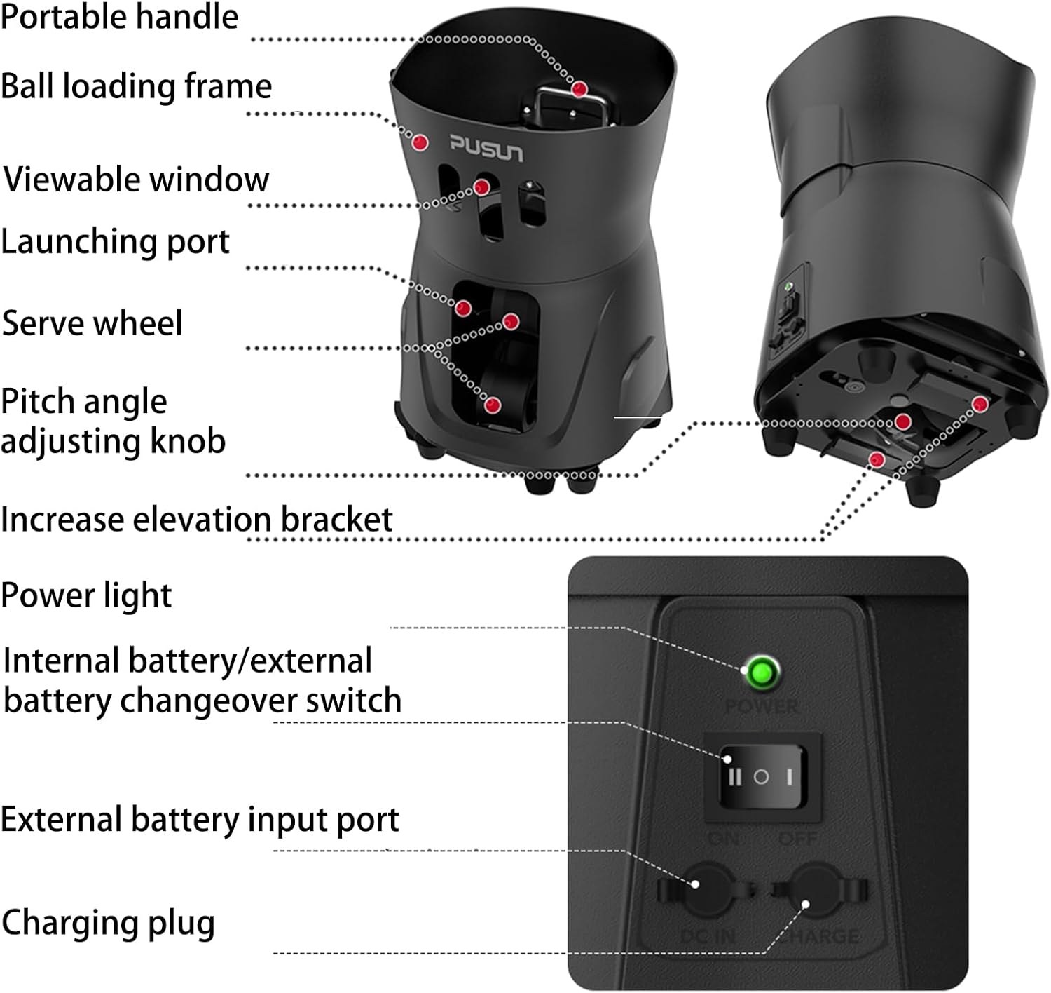 PT-Mini Pro Tennisballmaschine – Professioneller automatischer Ballwerfer mit Fernbedienung, Smart-App-Steuerung, 65+ Ball-Hopper, batteriebetrieben, Tennis-Übungsgeräte für Erwachsene und Anfänger
