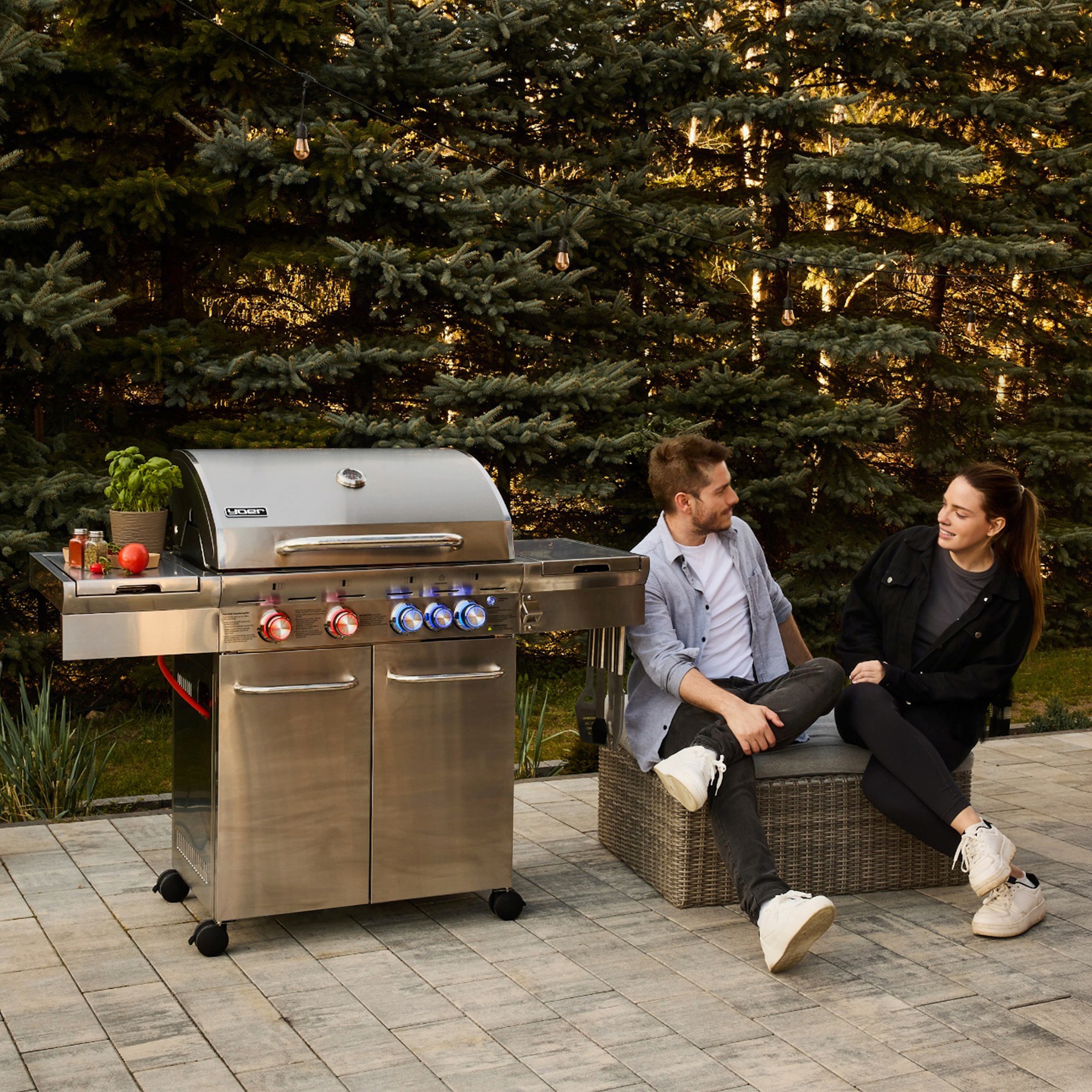 Grill gazowy Ogrodowy ŻELIWNY nierdzewny 4+1 Yoer 17,15 kW +szafka na butlę