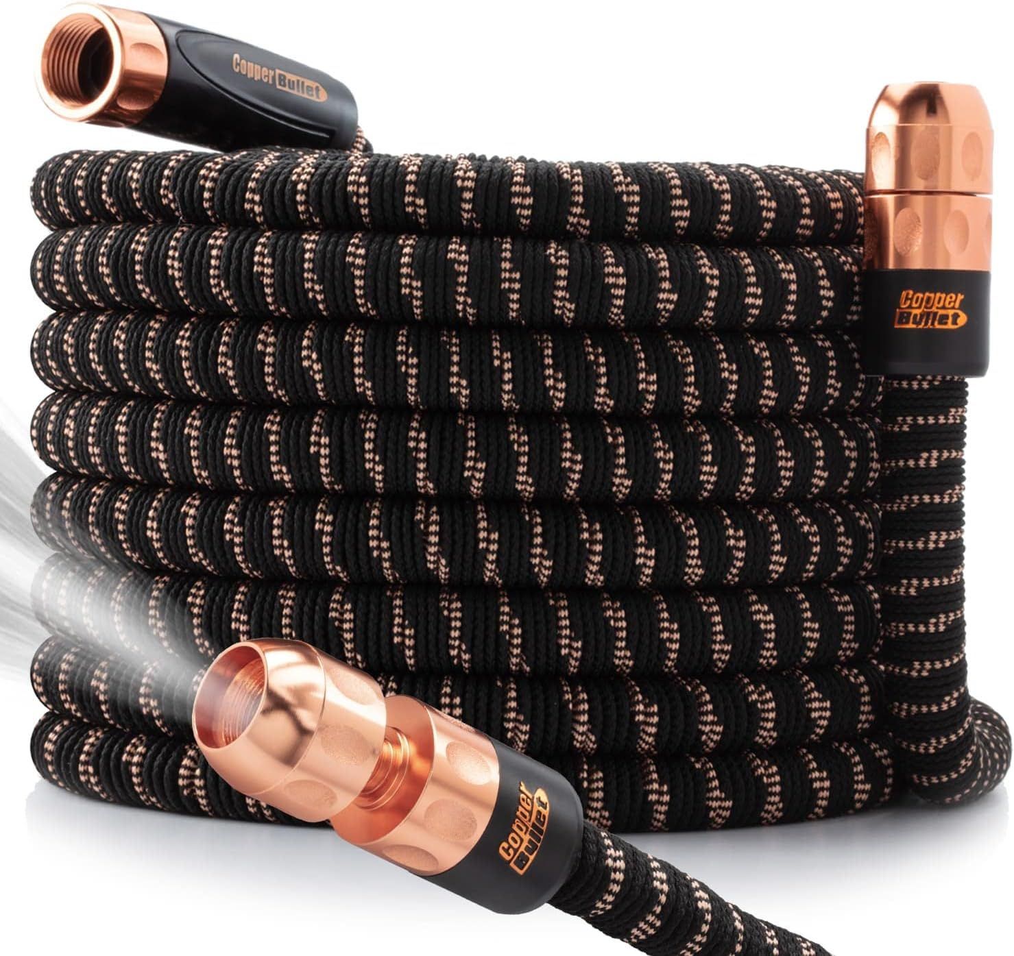 100ft Pocket Hose with Turbo Shot Nozzle and Copper Fittings