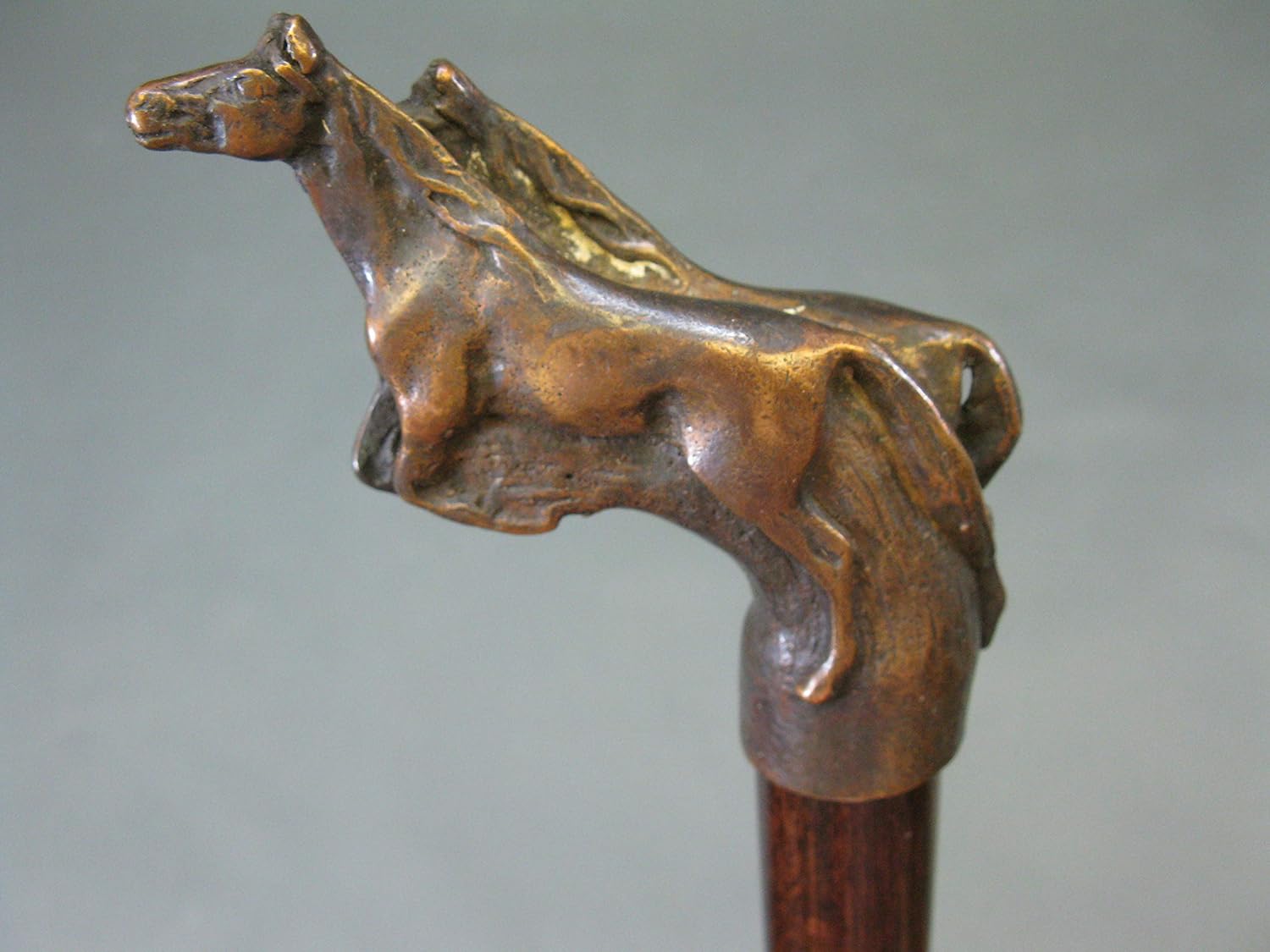 Holz Gehstock mit Bronze Griff Pferde Spazierstock 97 cm Wanderstock Walking Stick