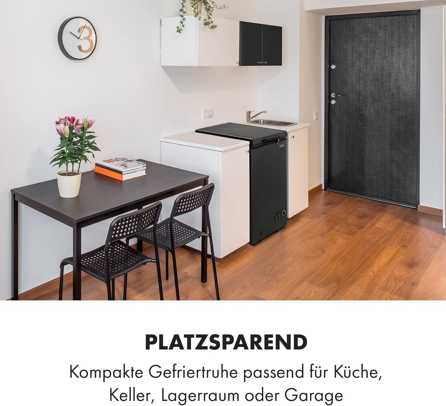 Klarstein Gefriertruhe Klein und Schmal, Freistehende Kleine Gefriertruhe, 78 Liter Tiefkühltruhe, Kleine Kühltruhe mit Einhängekorb, Energieeffiziente Gefriertruhen, Kompakte Tiefkühltruhen