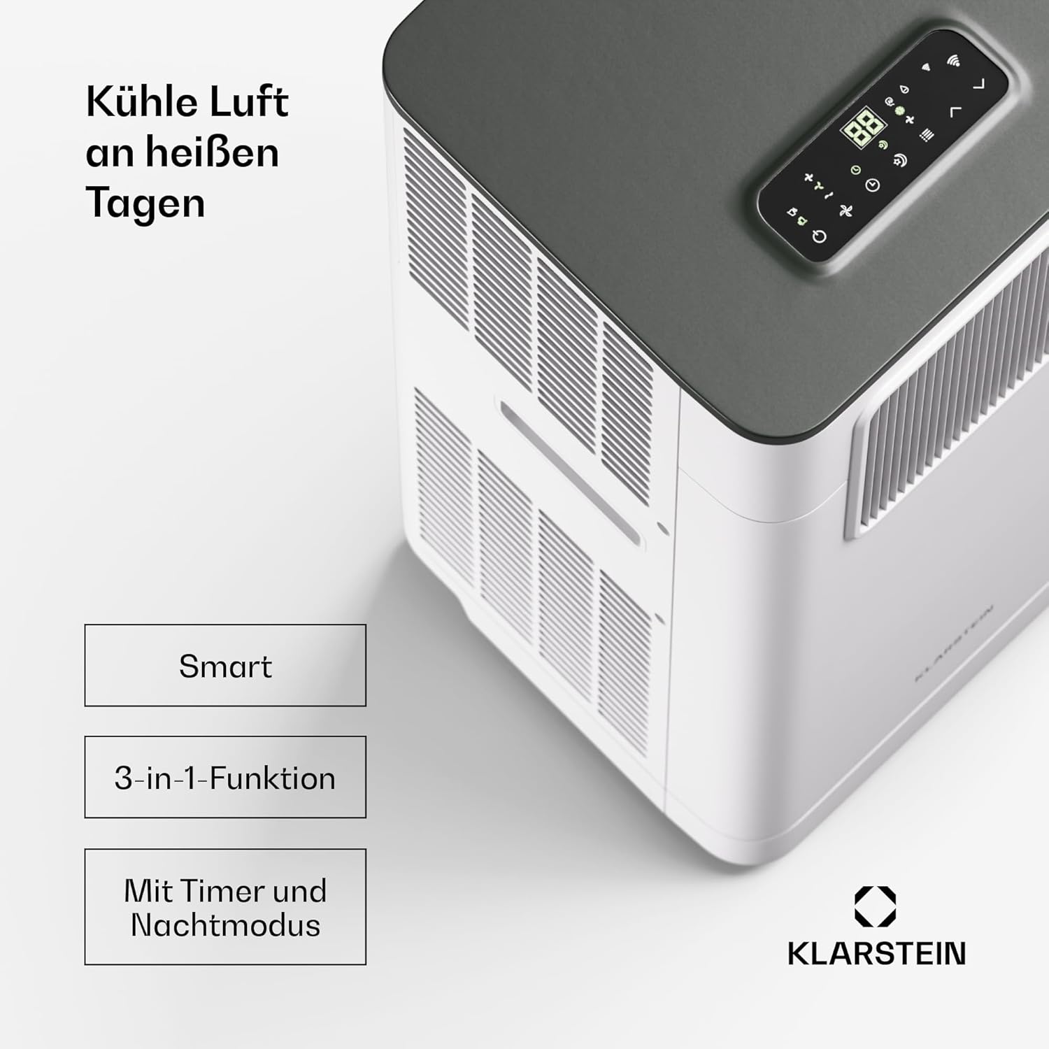 Klarstein Mobile Klimaanlage mit Abluftschlauch - 7000 BTU, 3-in-1, Leise & Energieeffizient, Smart Control via App & Fernbedienung, mit Fensterdichtungsset, R290 Kühlmittel, Für Räume bis 25 m²
