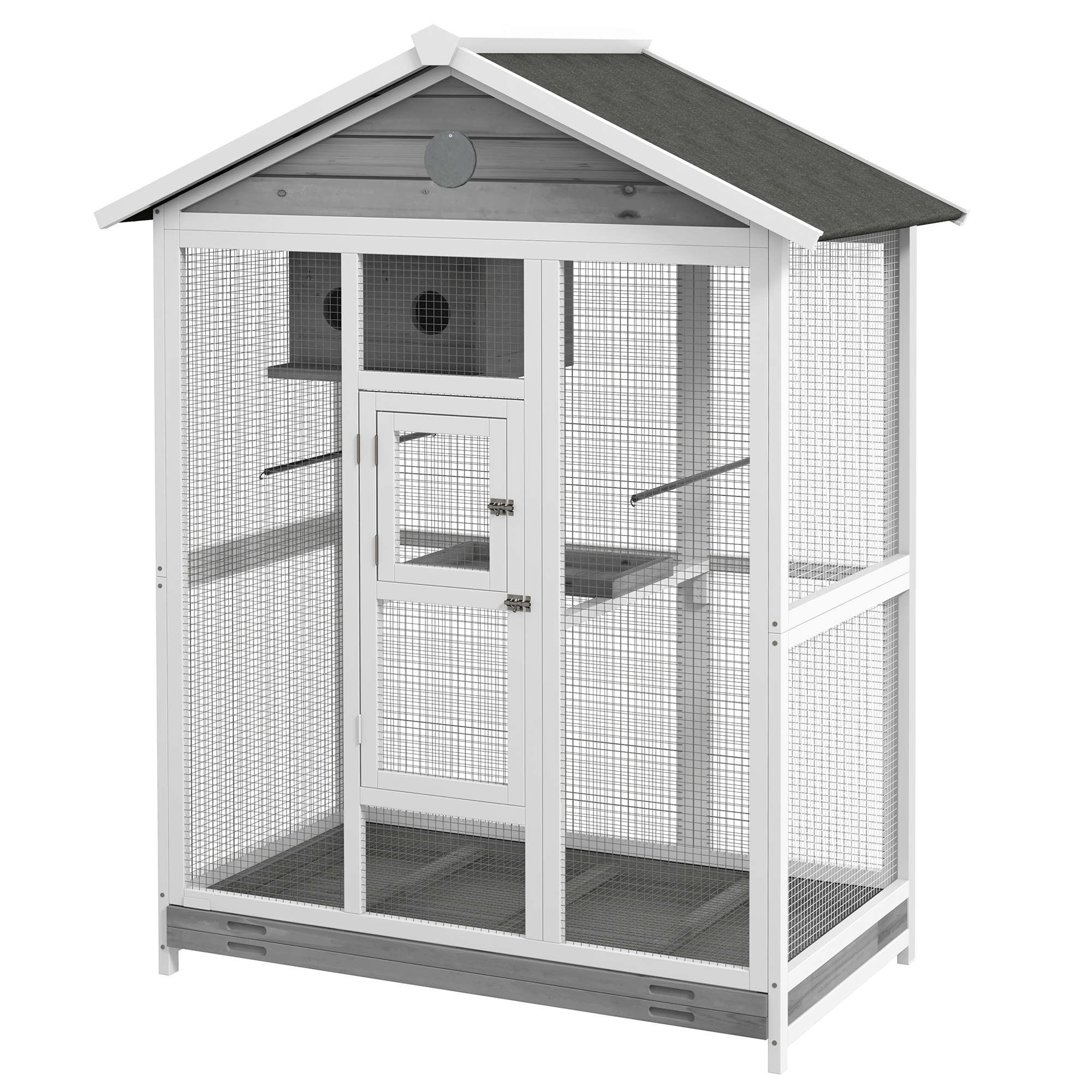 PawHut Houten vogelkooi met 4 zitstokken, asfaltdak, waterdicht, 112 x 68 x 154 cm