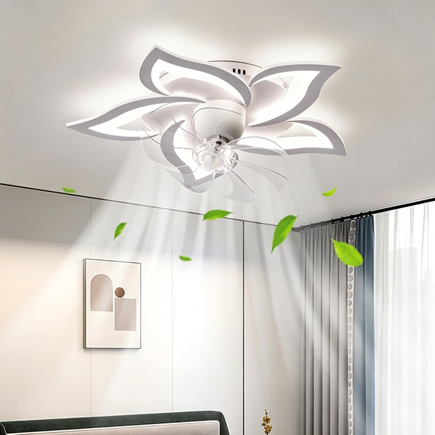 Leise LED Deckenventilator mit Beleuchtung,360° Drehbar Fan Lampe,69cm Dimmbare Deckenlampe mit Ventilator und Fernbedienung/APP,Timer 6 Geschwindigkeiten Lampe mit Ventilator (Weiß)