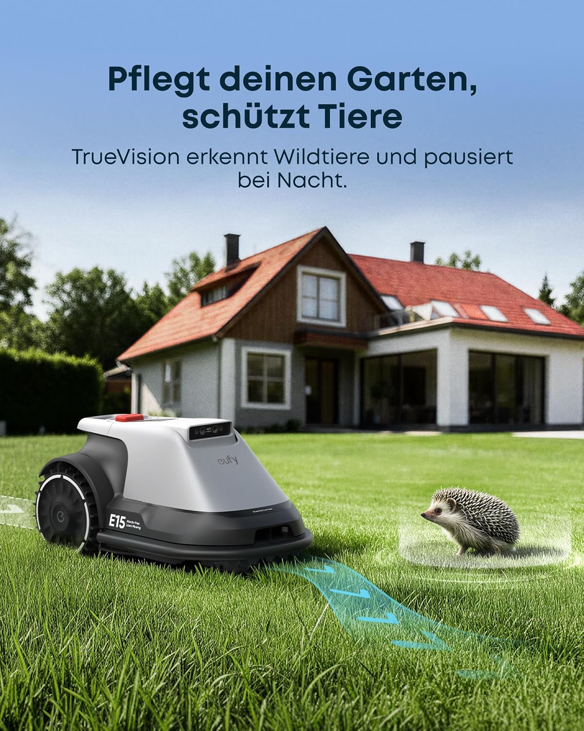 eufy E15 Mähroboter ohne Begrenzungskabel, Keine Signalausfälle, Kein RTK, TrueVision Technologie, Smart-Navigation, Garten bis 800m², Präzisionsrandschnitt, Hindernisvermeidung, App-Steuerung