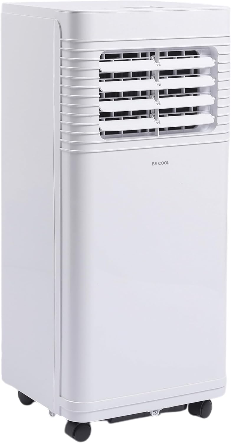 BE COOL Mobiles Klimagerät 7000 BTU mit WLAN, 3in1 Klimaanlage zum Kühlen, Entfeuchten & Lüften, für Räume bis 24 m², Fernbedienung, Timer, Schlafmodus, Energieklasse A, Weiß