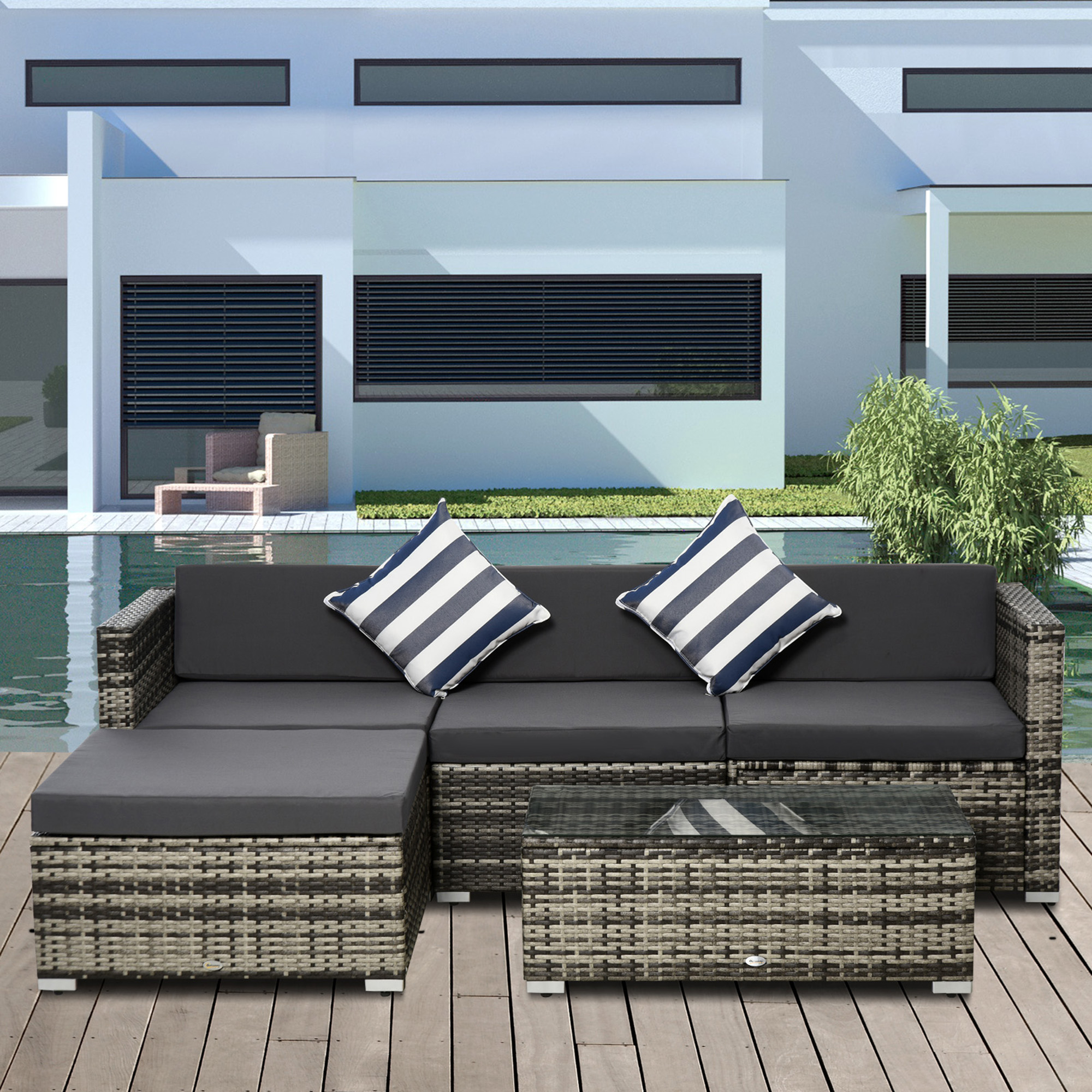outdoor bankstel van 5 met bijzettafel in rotan look