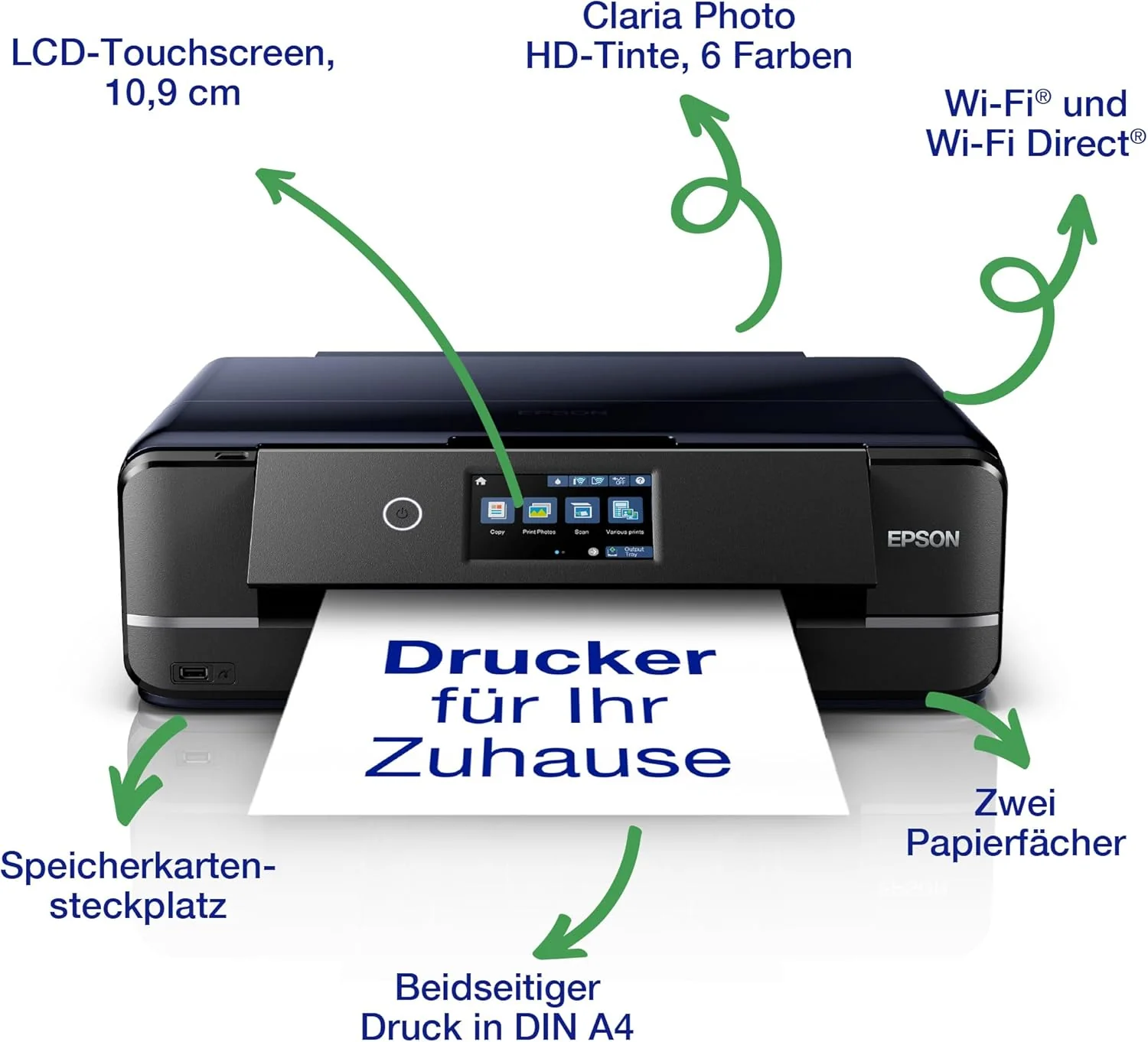 Epson Expression Photo XP-970 3-in-1 inkjet multifunctionele printer (scanner, kopieerapparaat, wifi, ethernet, duplex, 10,9 cm touchscreen, afzonderlijke cartridges, 6 kleuren, A3) zwart, 10 x 15 cm