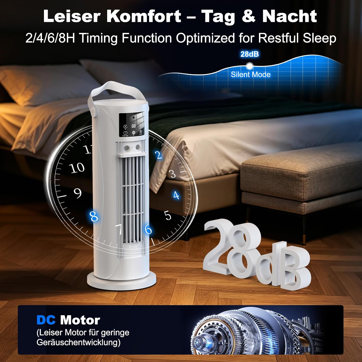 Mobile Klimaanlage – Mini Klimaanlage mit Kühl- und Befeuchtungsfunktion, Wassernebel-Technologie, 4 einstellbare Timer-Stufen, 120° schwenkbarer Luftauslass, für Zuhause, Büro, Schlafzimmer (Weiß)