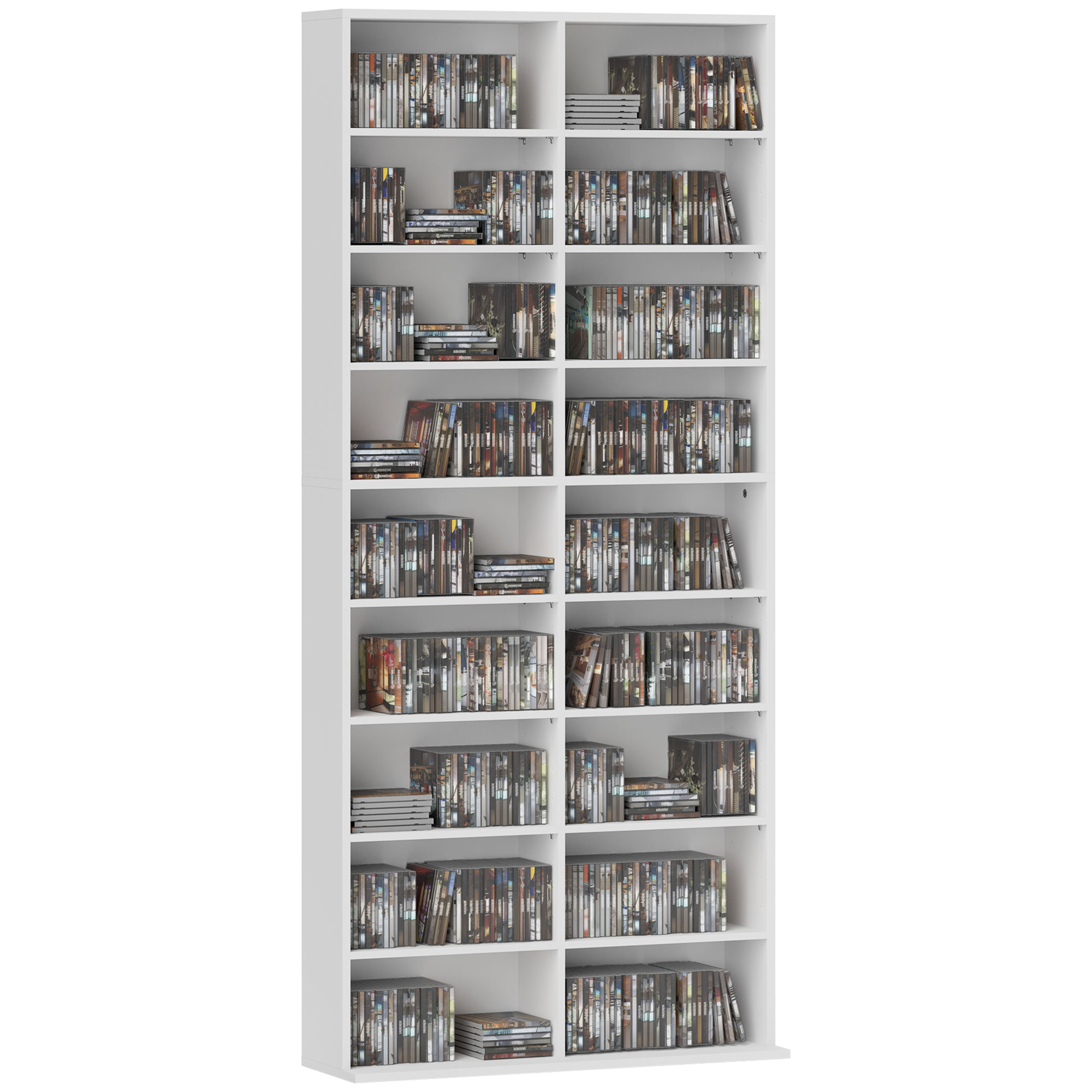 DVD-Rek, CD-Opslagrek, 14 Aanpasbare Planken, 18 Vakken, 175 cm, Blu-ray-Rek, Spaanplaat, Wit
