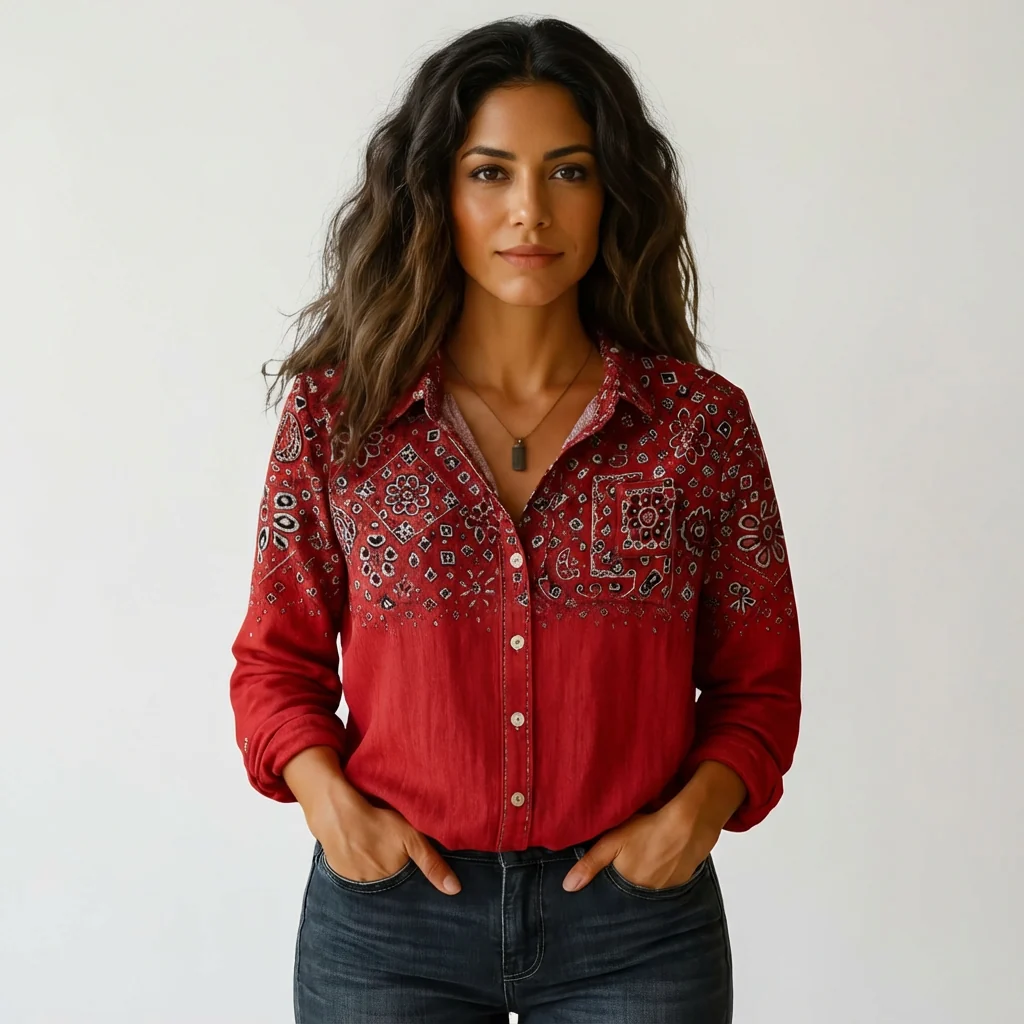 Damen Bluse mit botanischem Print | Leichtes Sommerhemd mit Knopfleiste | Luftiges Oberteil f��r Freizeit und den Urlaub