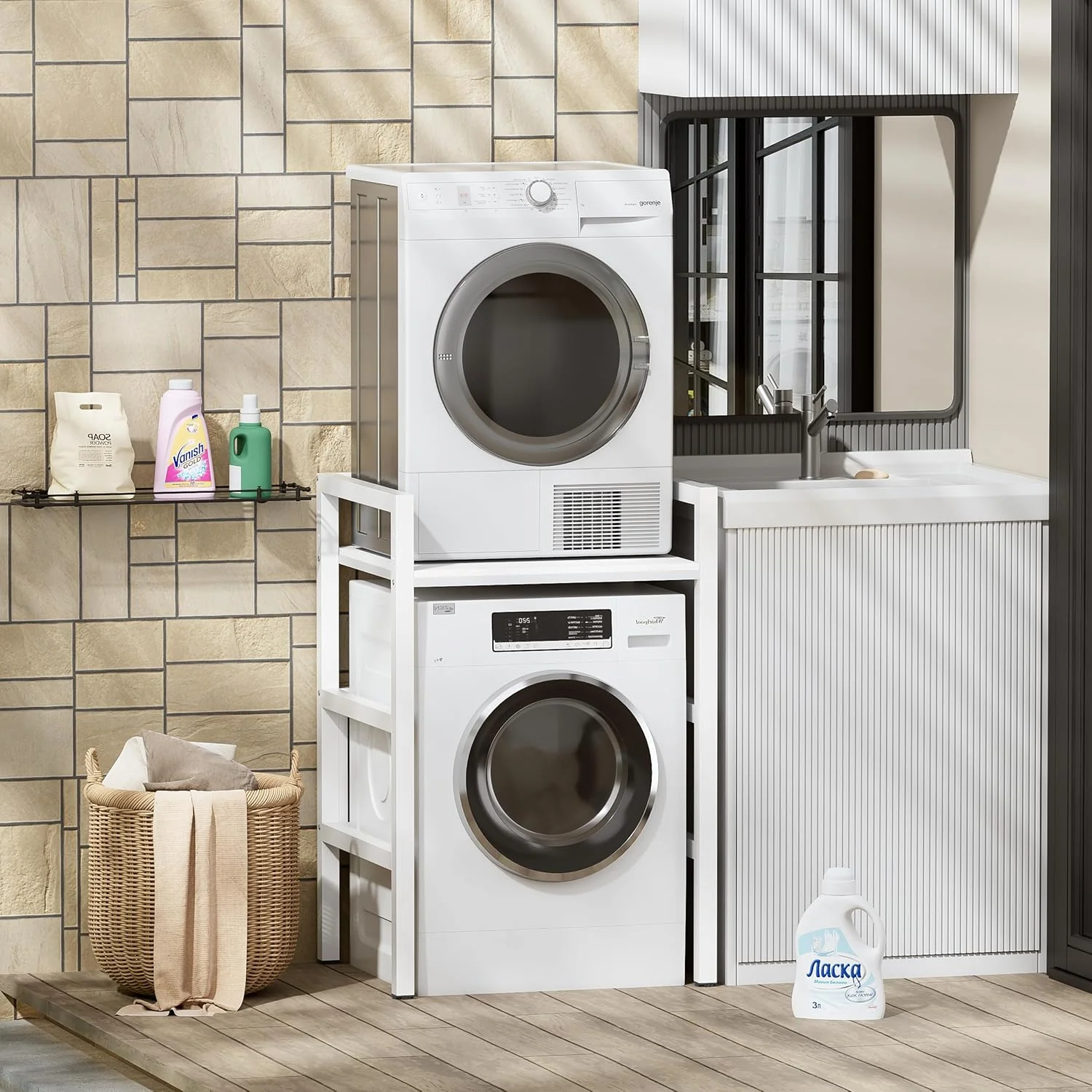 MSFE Regal ��ber Waschmaschine,H?henverstellbarer W?schetrocknerst?nder,Lagerregal ��ber der Waschmaschine, Tragf?higkeit 350 kg,f��r Waschmaschine und Trockner,73 * 64 * 110cm,Patentiertes Produkt
