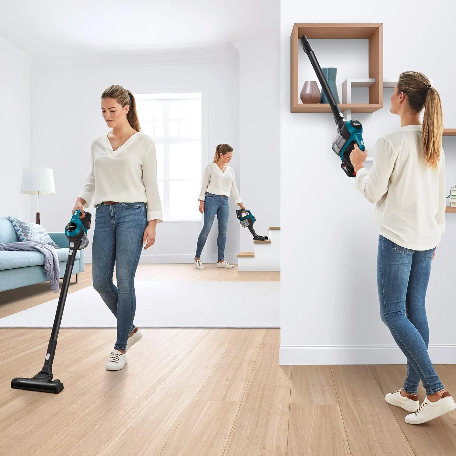 Bosch Draadloze steelstofzuiger Unlimited Serie 6 BKS6111P, draadloos, zakloos, lichtgewicht, hygi?nefilter, hoge zuigkracht, lange gebruiksduur, kierenzuigmond, voor alle vloertypes, blauw