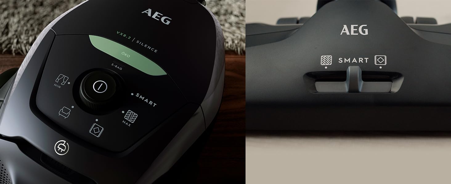 AEG VX82-1-KO Staubsauger / 75% Recyclingmaterial / autom. Saugkraftregulierung / extrem leise auch auf Teppich / Aufnahme von groen + kleinsten Partikeln / langes Kabel / 600W / schwarz