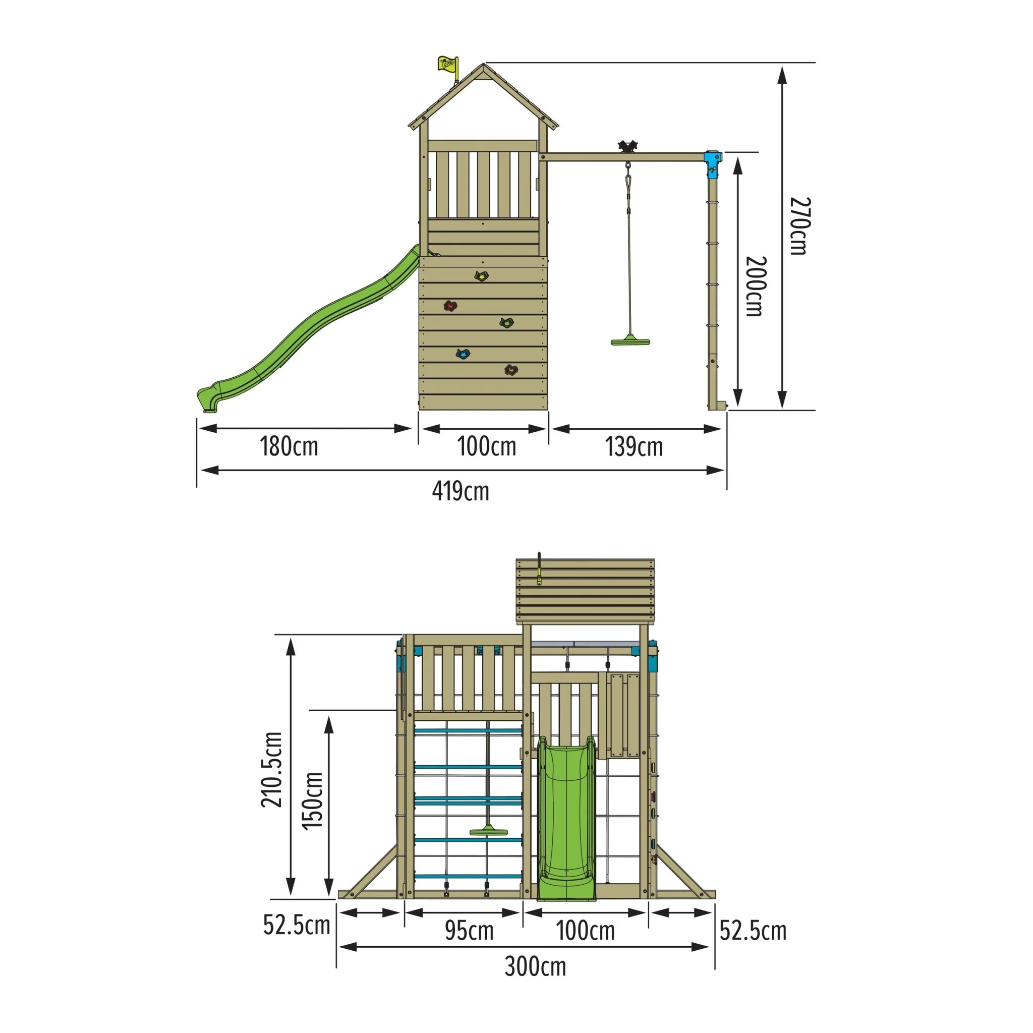 TP Skywood Houten Klimtoren met Golvenglijbaan, Sky Deck, Skyline & Flying Fox Add-on �C FSC? gecertificeerd