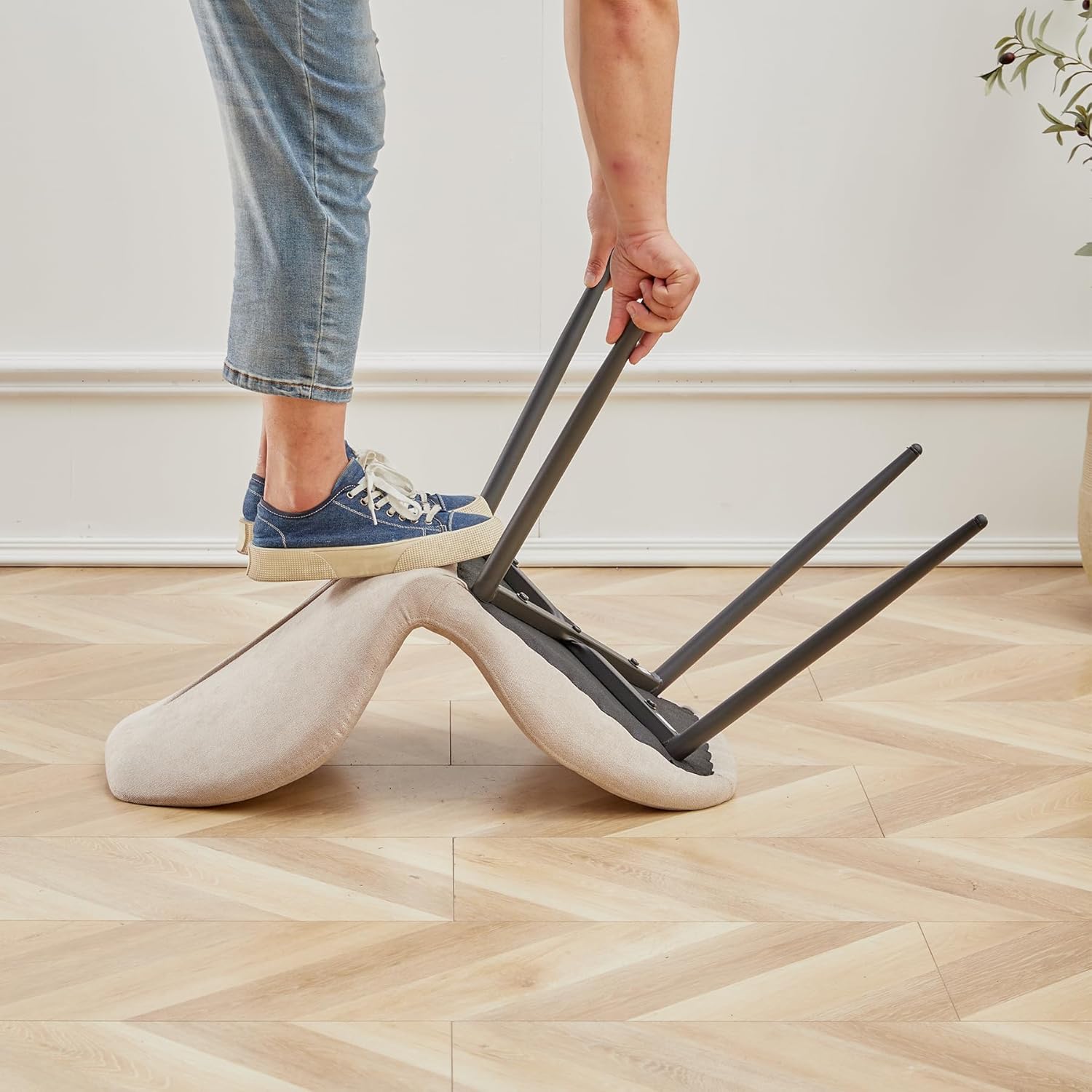 Essgruppe Set Tisch und Stühle, 100cm Runder Esstisch und 4 Leinen-Esszimmerstühle, 4 Stühle & Tisch für Küche, Esszimmer und Wohnzimmer (Khaki-LX, 100 * 100 * 76.5cm (Helle Holzfarbe))