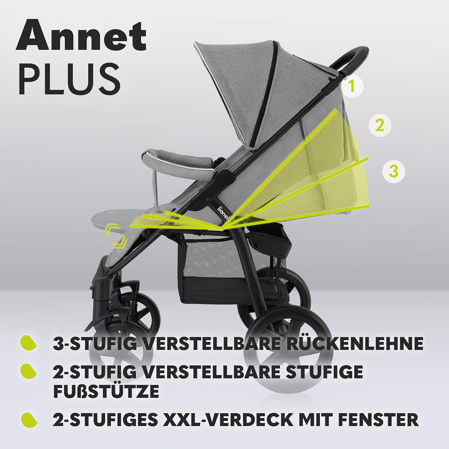 LIONELO Annet Plus Buggy bis 22 kg mit Liegefunktion, Kinderwagen klein zusammenklappbar mit Zubehör, Eva-Schaum-Räder, Moskitonetz, Fußdecke Getränkehalter, Korb