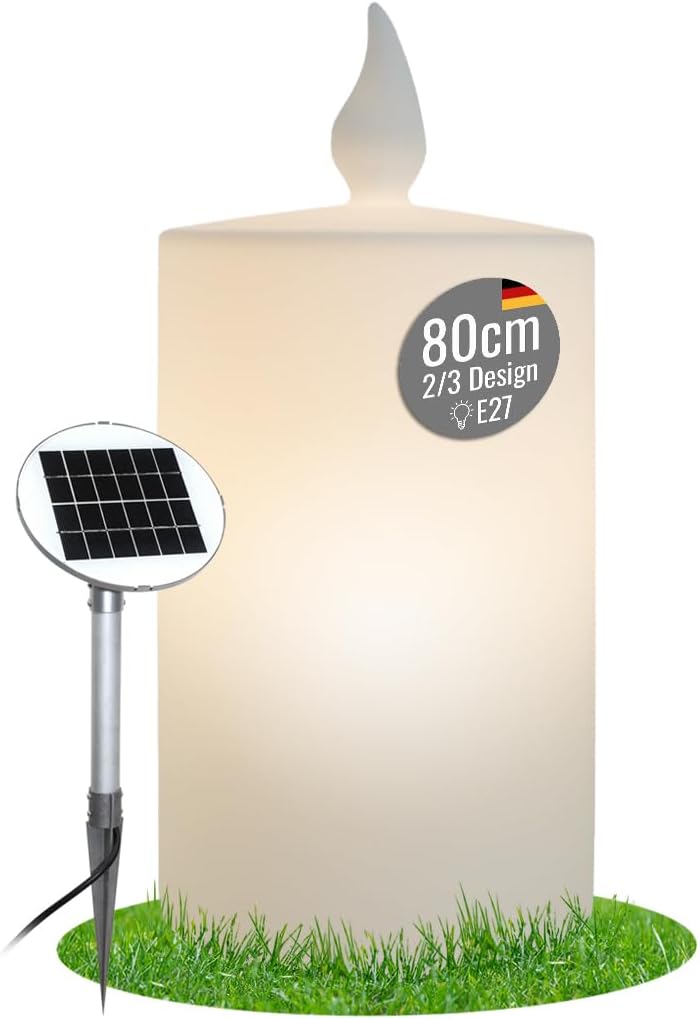 8 seasons design Solar LED Dekoleuchte Kerze Shining Candle 2/3 80 cm (Weiß), warmweißes Licht, Solarpanel, Dämmerungssensor – wetterfest – für außen (Garten, Terrasse, Balkon) Weihnachten